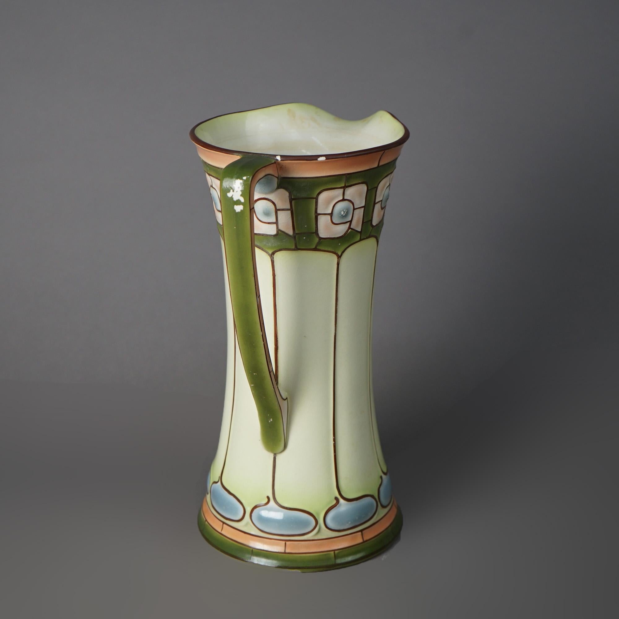 Antique Arts &Crafts Mission Porcelain Stylized ECLA Bowl & Pitcher Set, c1910 For Sale 9