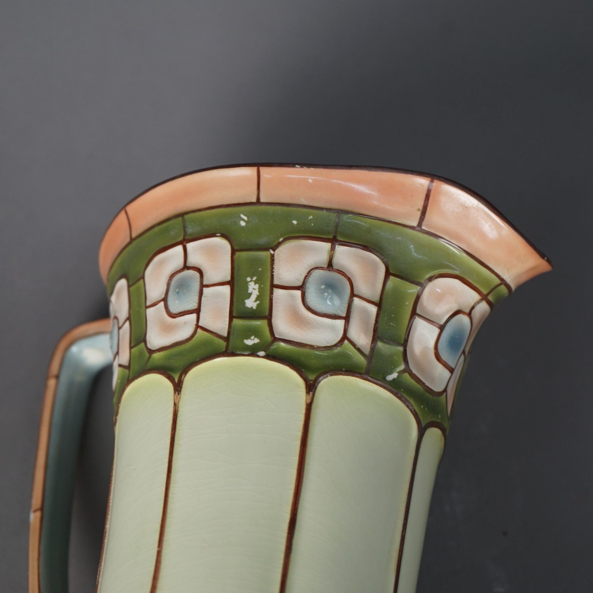 Antique Arts &Crafts Mission Porcelain Stylized ECLA Bowl & Pitcher Set, c1910 For Sale 10