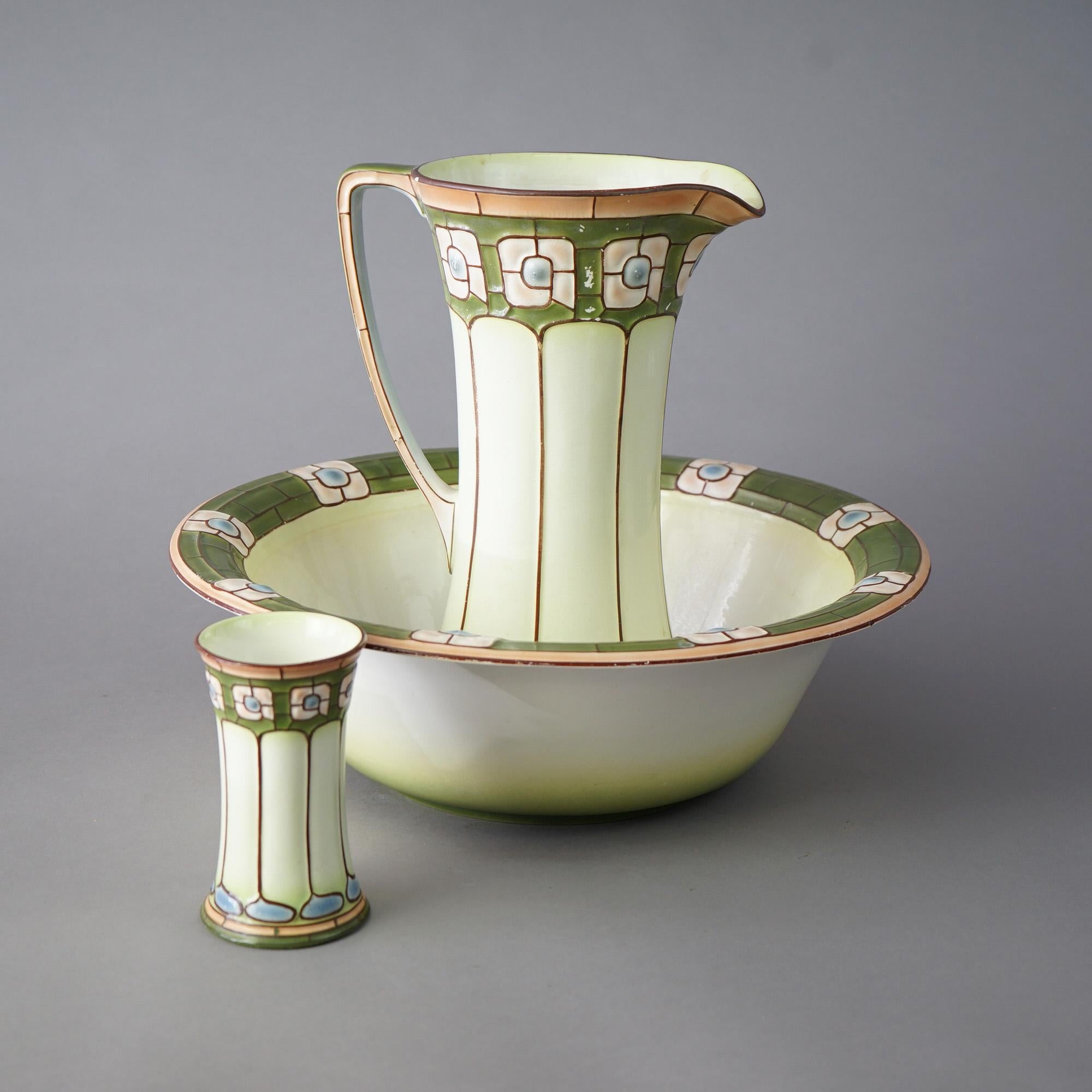 Antikes, stilisiertes ECLA-Schale und Krug-Set aus Porzellan im Missionsstil von Arts &Crafts, um 1910 (Arts and Crafts) im Angebot