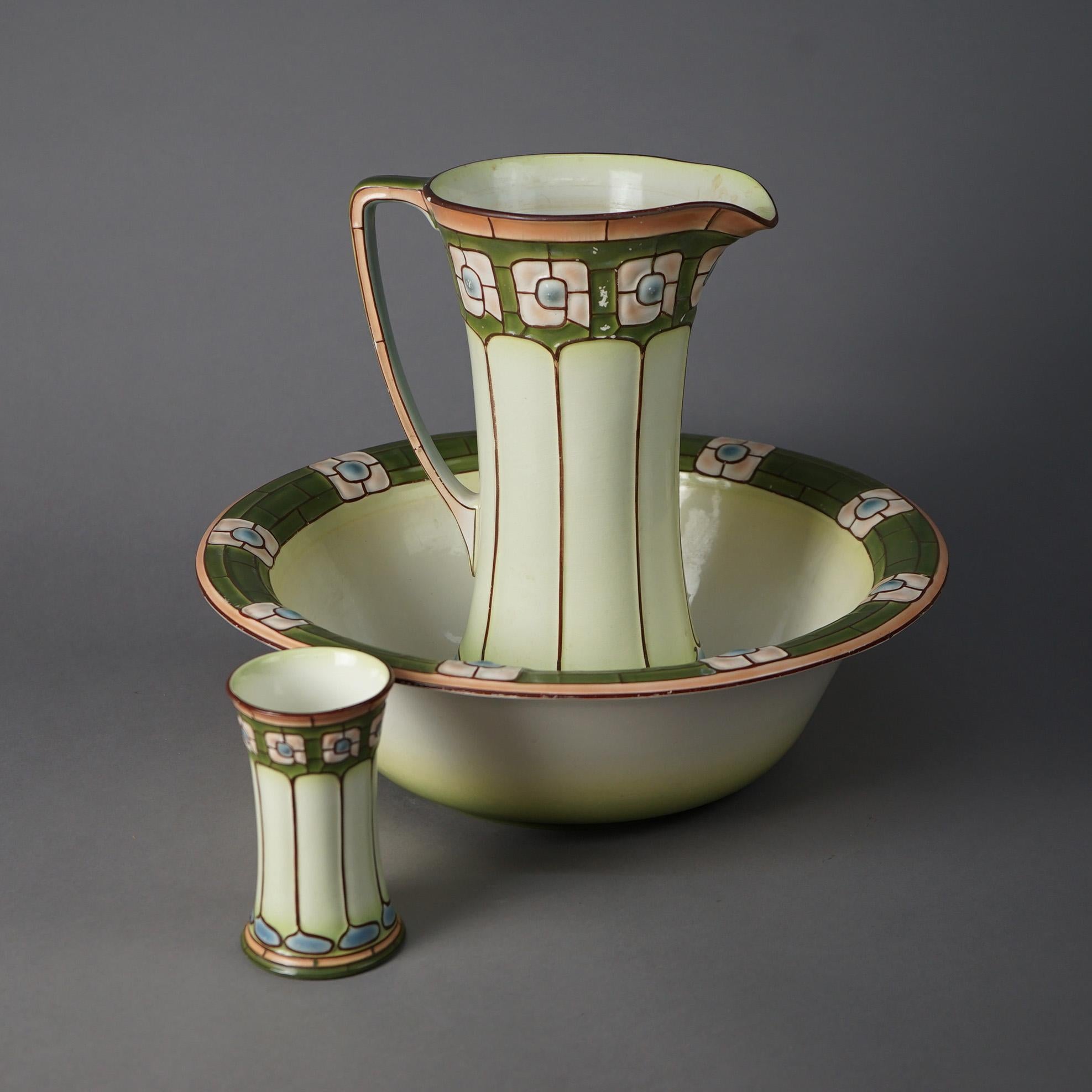 Antikes, stilisiertes ECLA-Schale und Krug-Set aus Porzellan im Missionsstil von Arts &Crafts, um 1910 (20. Jahrhundert) im Angebot