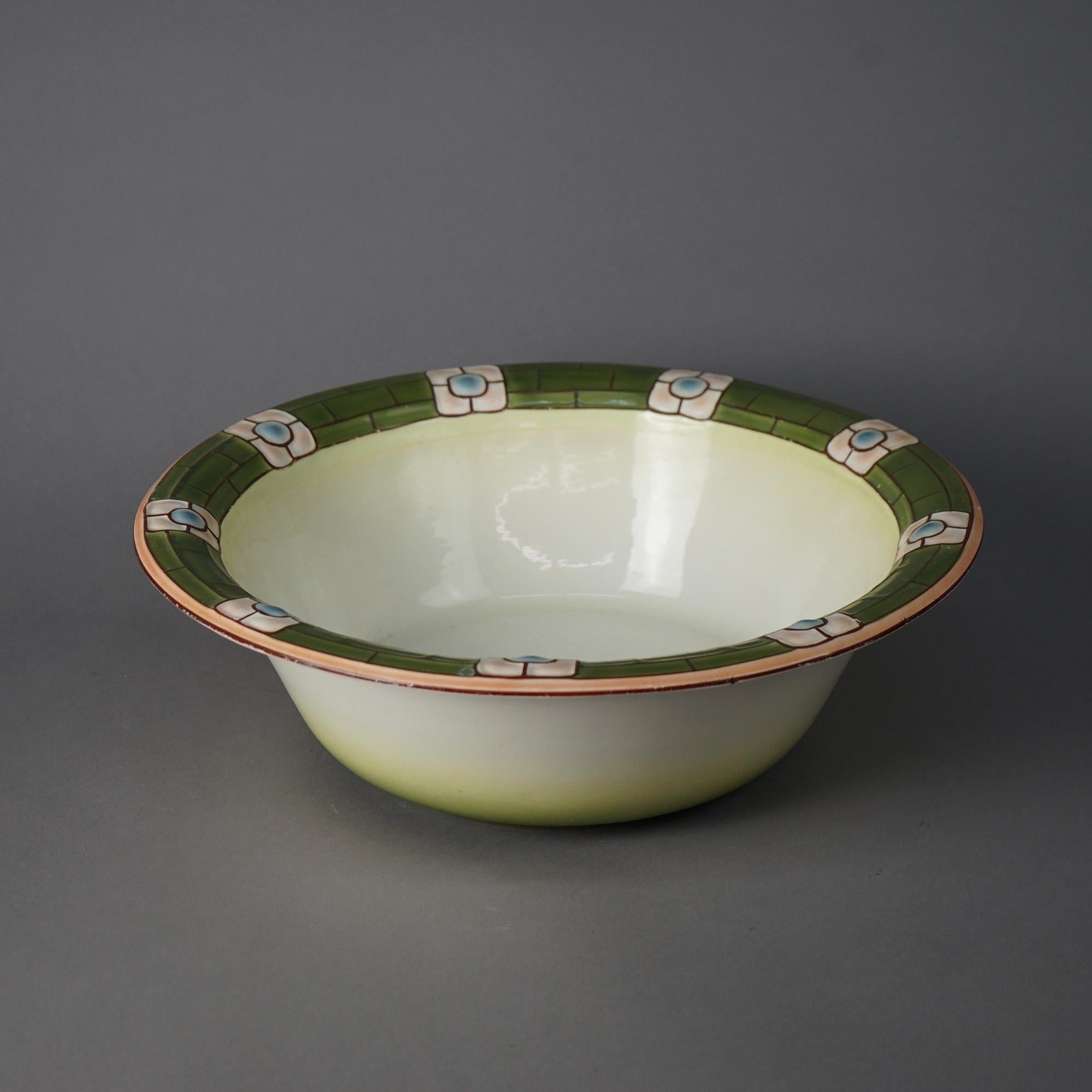 20th Century Antique Arts &Crafts Mission Porcelain Stylized ECLA Bowl & Pitcher Set, c1910 For Sale