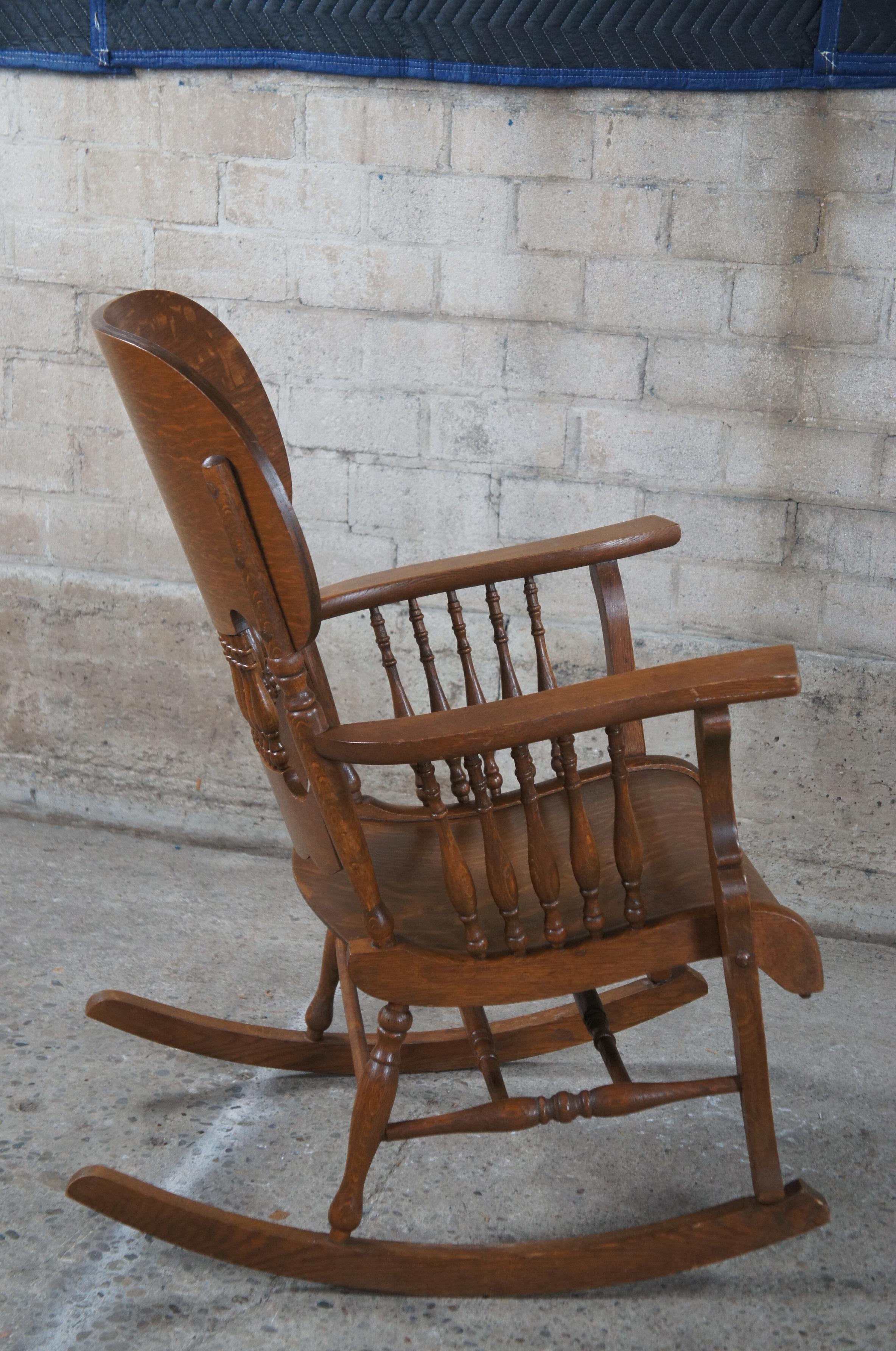 Antique Arts & Crafts Mission Quartersawn Oak Bentwood Rocking Arm Chair Rocker For Sale 5