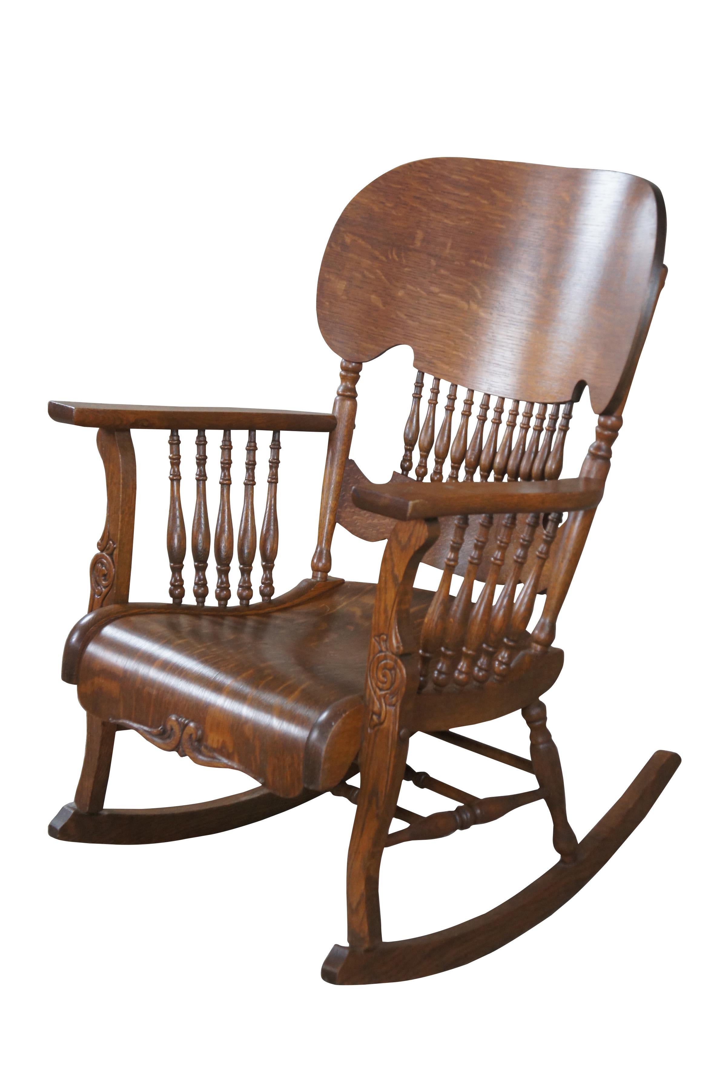 American Antique Arts & Crafts Mission Quartersawn Oak Bentwood Rocking Arm Chair Rocker For Sale