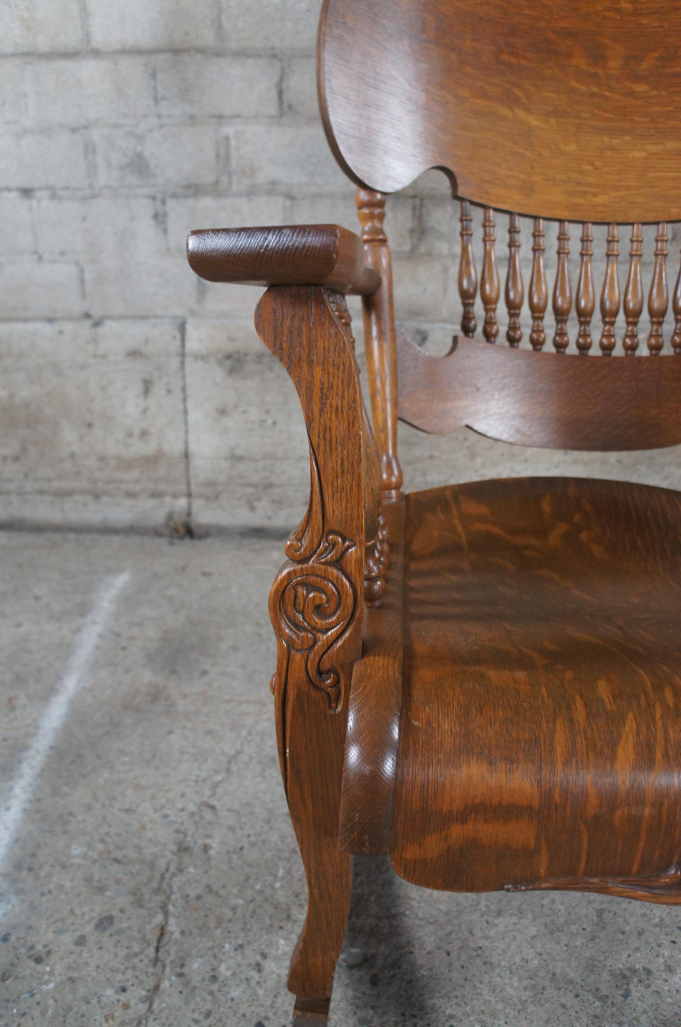 Antique Arts & Crafts Mission Quartersawn Oak Bentwood Rocking Arm Chair Rocker For Sale 1