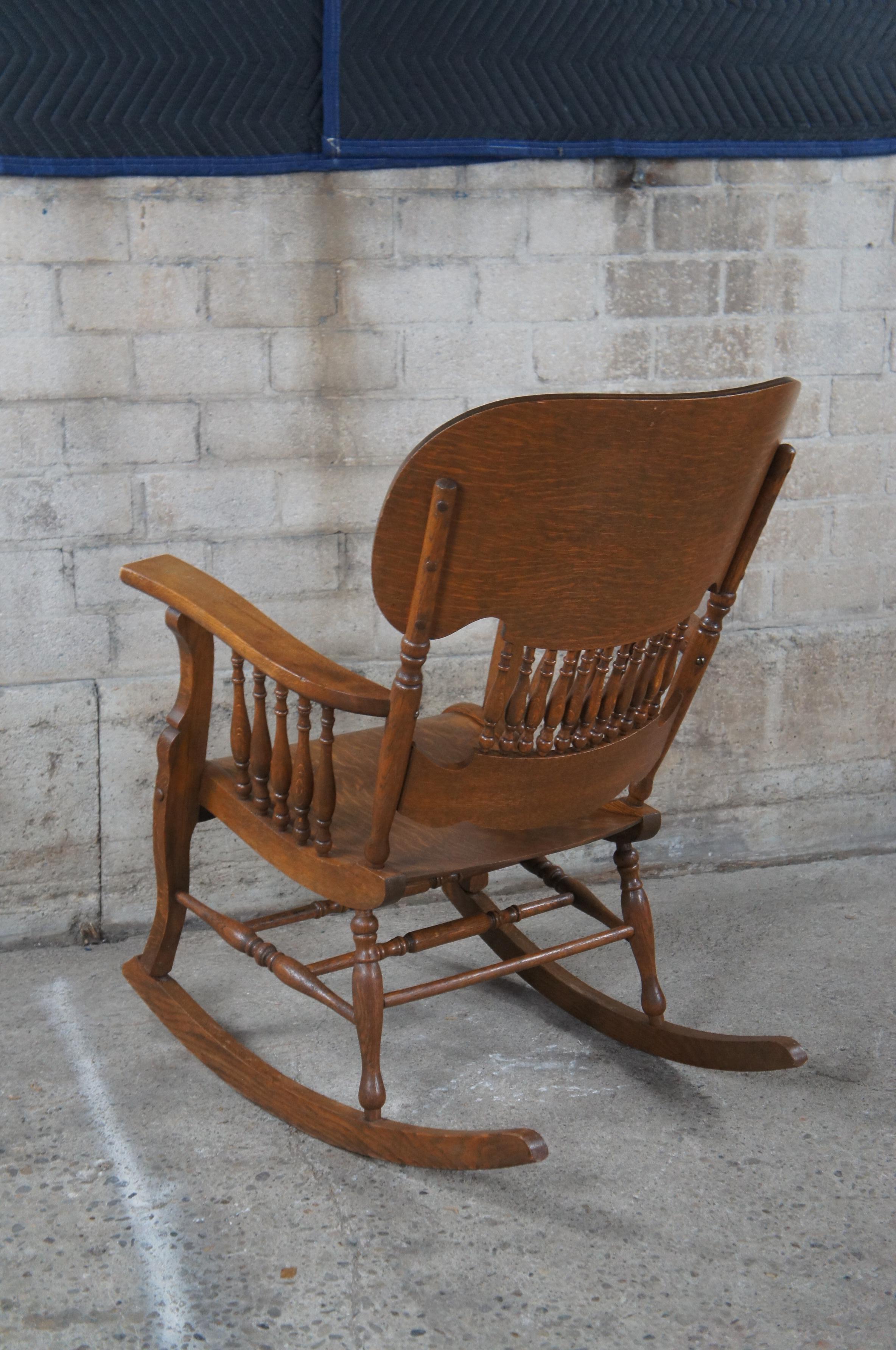 20th Century Antique Arts & Crafts Mission Quartersawn Oak Bentwood Rocking Arm Chair Rocker For Sale