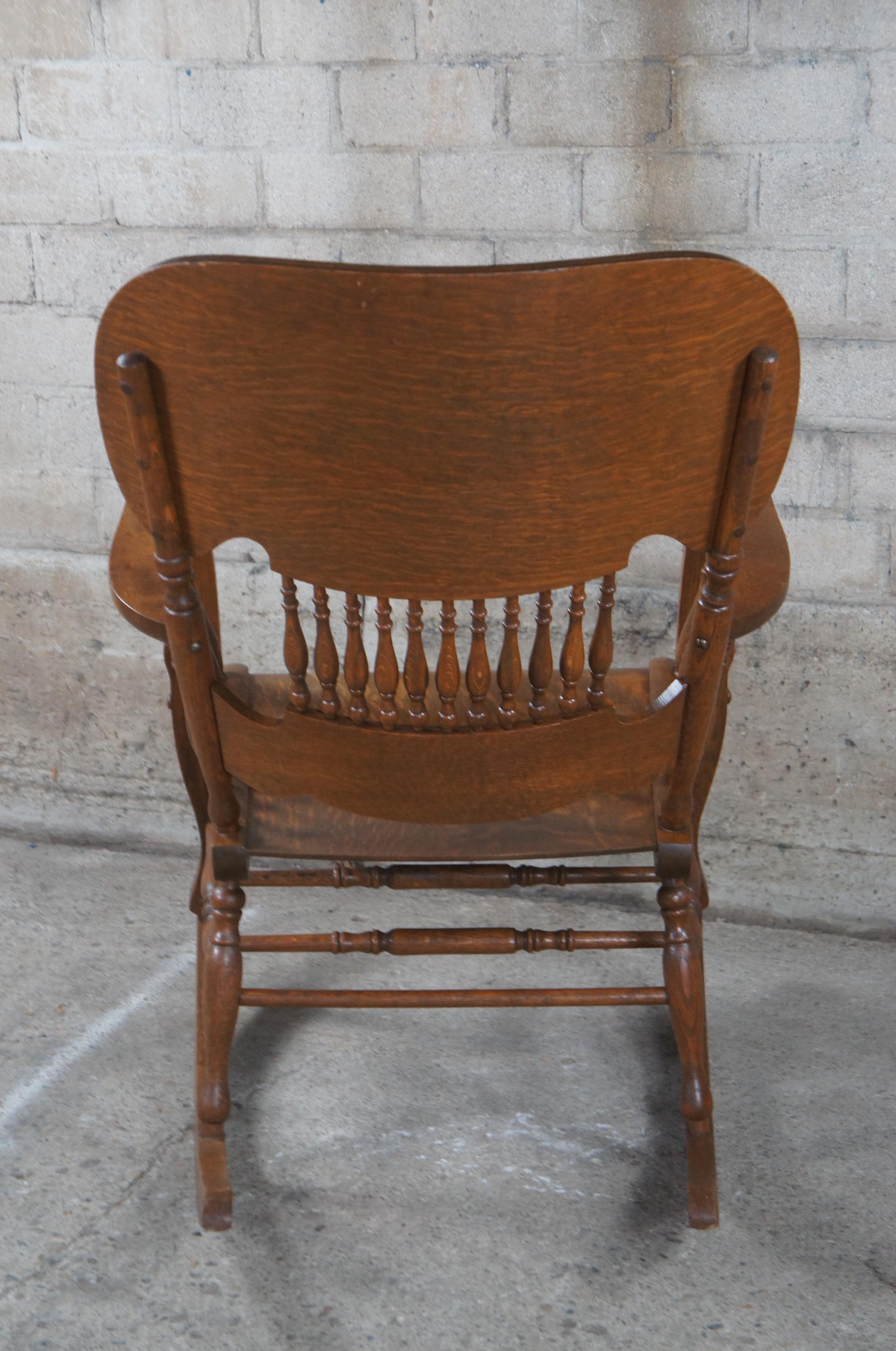 Antique Arts & Crafts Mission Quartersawn Oak Bentwood Rocking Arm Chair Rocker For Sale 4