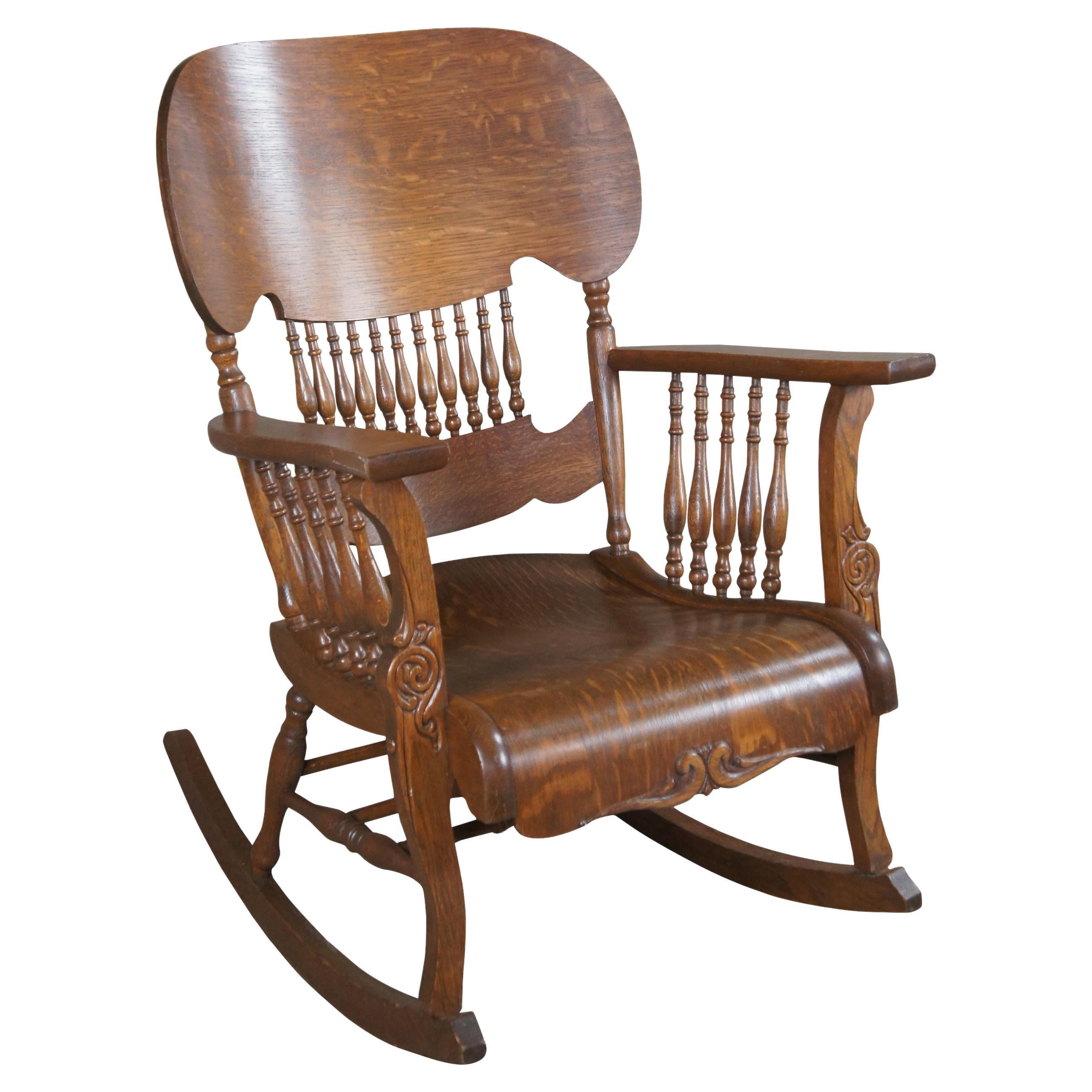 Antique Arts & Crafts Mission Quartersawn Oak Bentwood Rocking Arm Chair Rocker