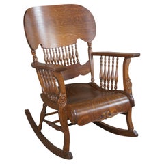 Antique Arts & Crafts Mission Quartersawn Oak Bentwood Rocking Arm Chair Rocker
