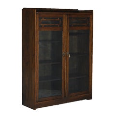 Antique Arts & Crafts Mission Stickley School Oak Double Door Bookcase C1910