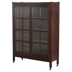 Antique Arts & Crafts Mission Stickley School Oak Double Door Bookcase C1920
