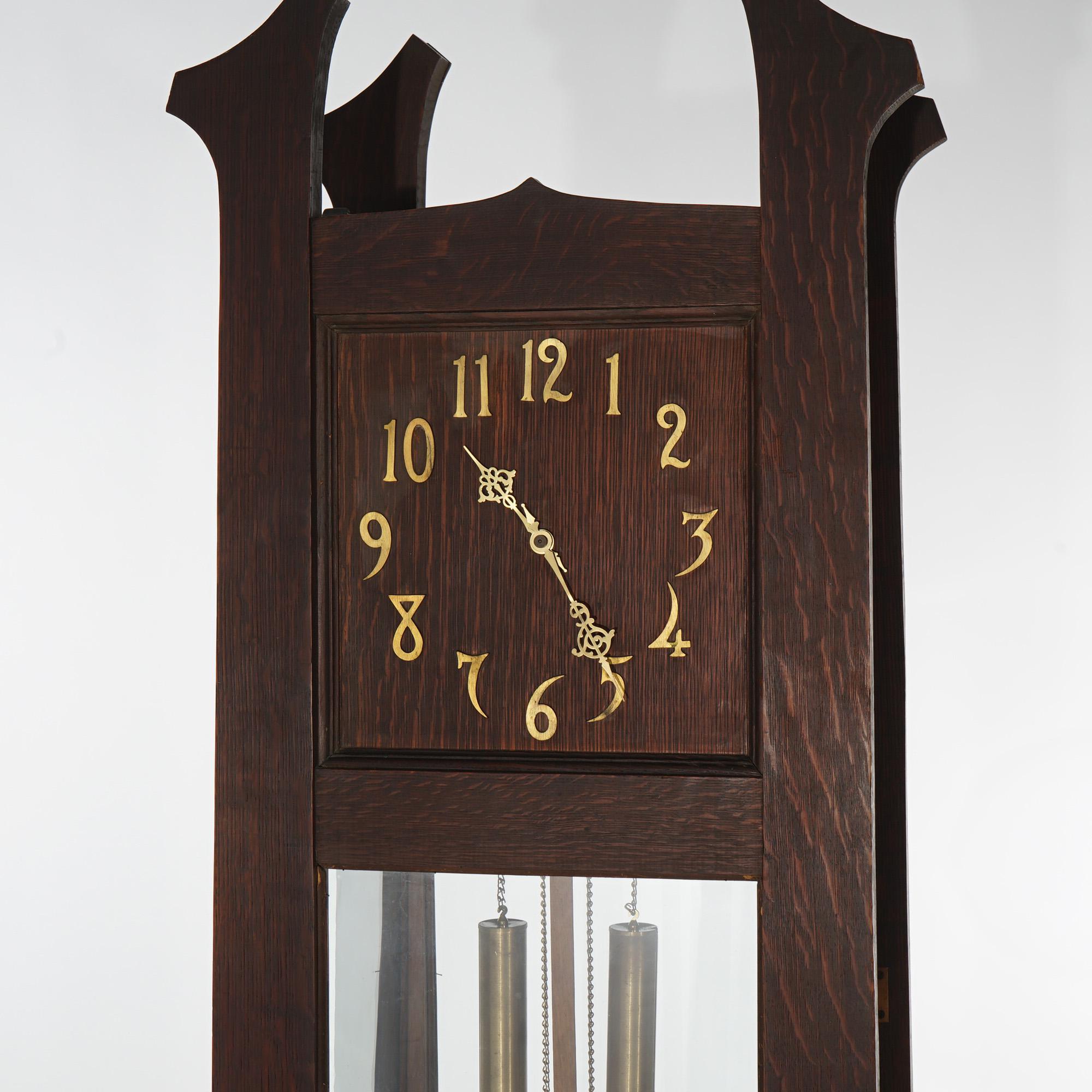 American Antique Arts & Crafts Mission Stickley School Oak Grandfather Clock C1910 For Sale