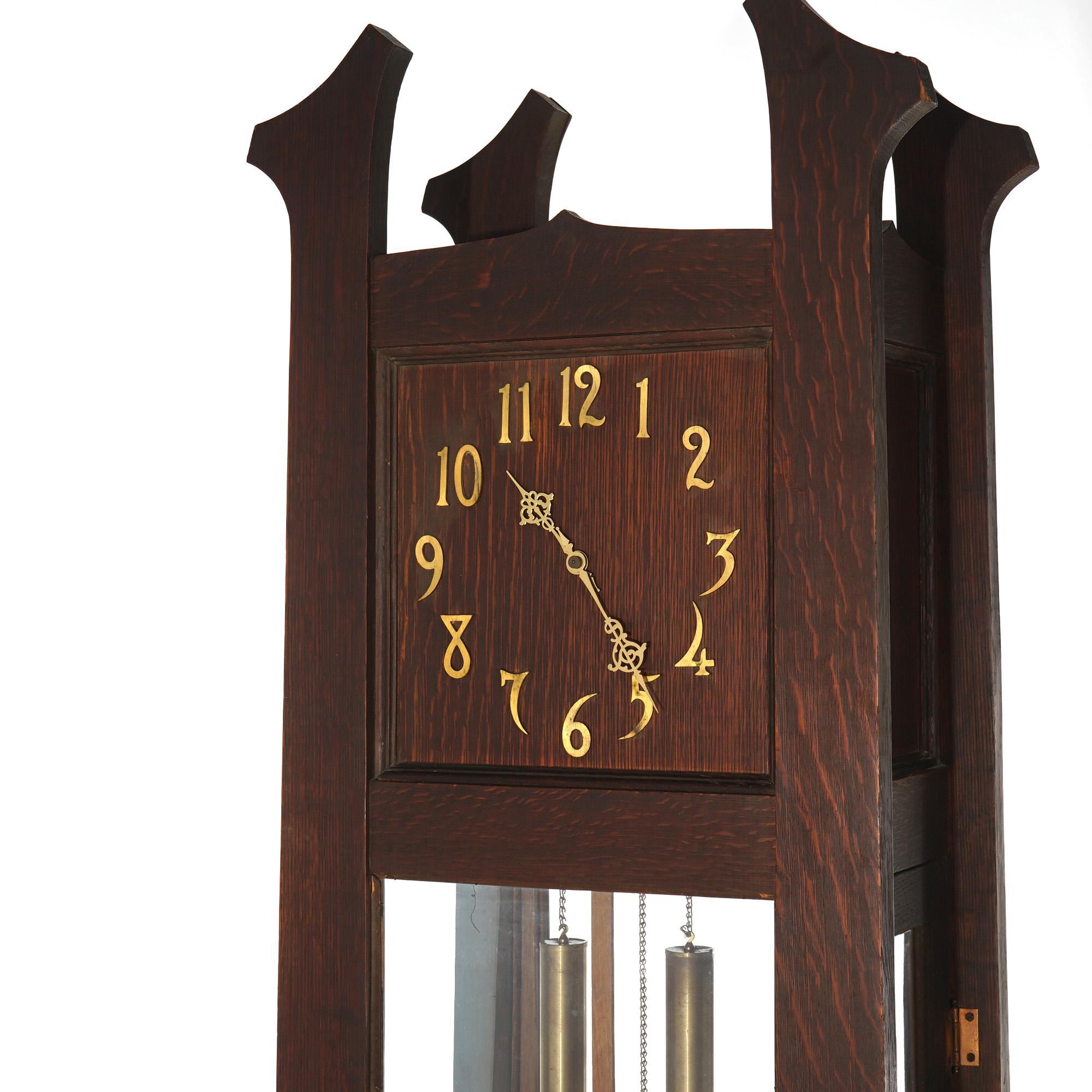Antique Arts & Crafts Mission Stickley School Oak Grandfather Clock C1910 In Good Condition For Sale In Big Flats, NY