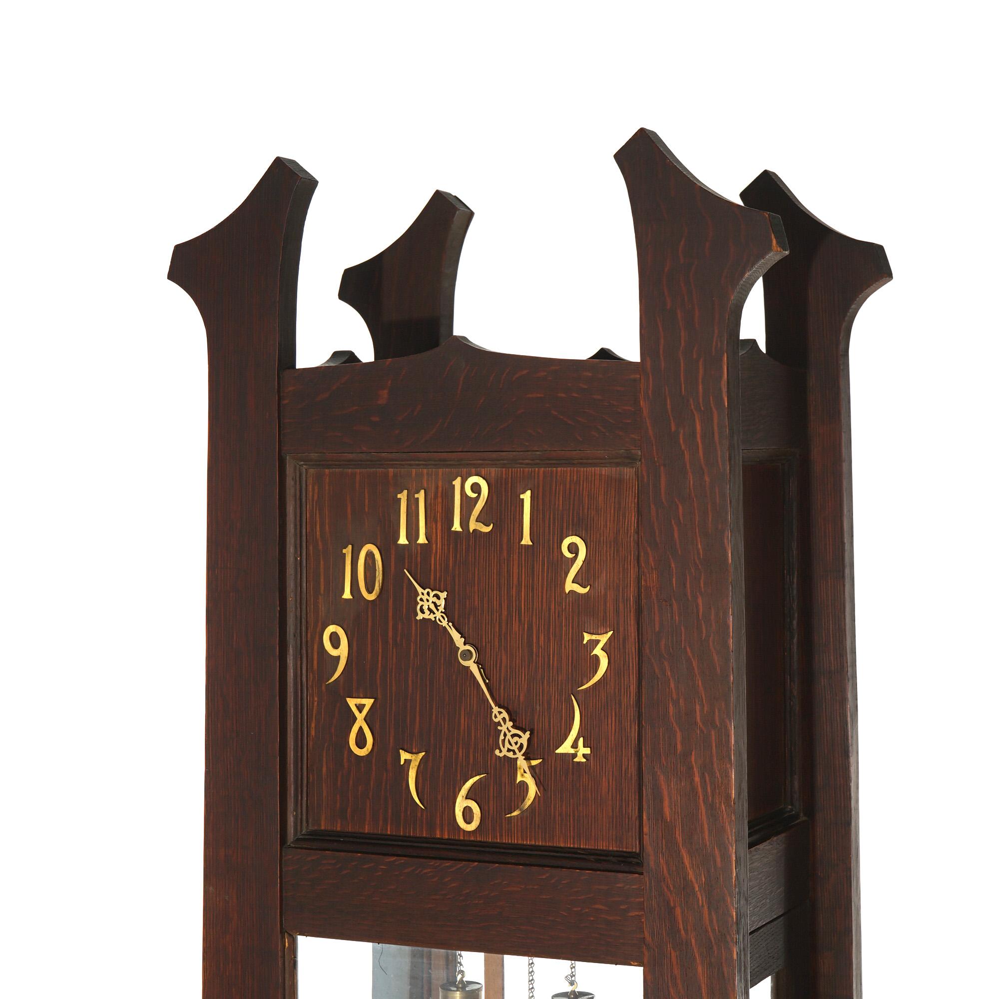 20th Century Antique Arts & Crafts Mission Stickley School Oak Grandfather Clock C1910 For Sale