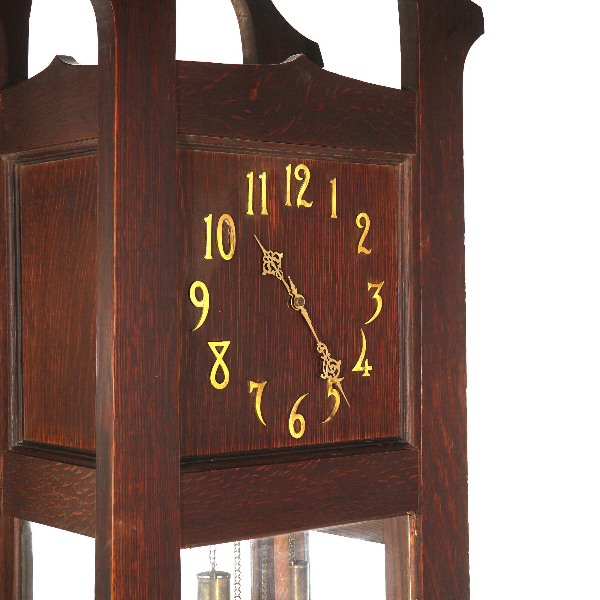 Antique Arts & Crafts Mission Stickley School Oak Grandfather Clock C1910 For Sale 1