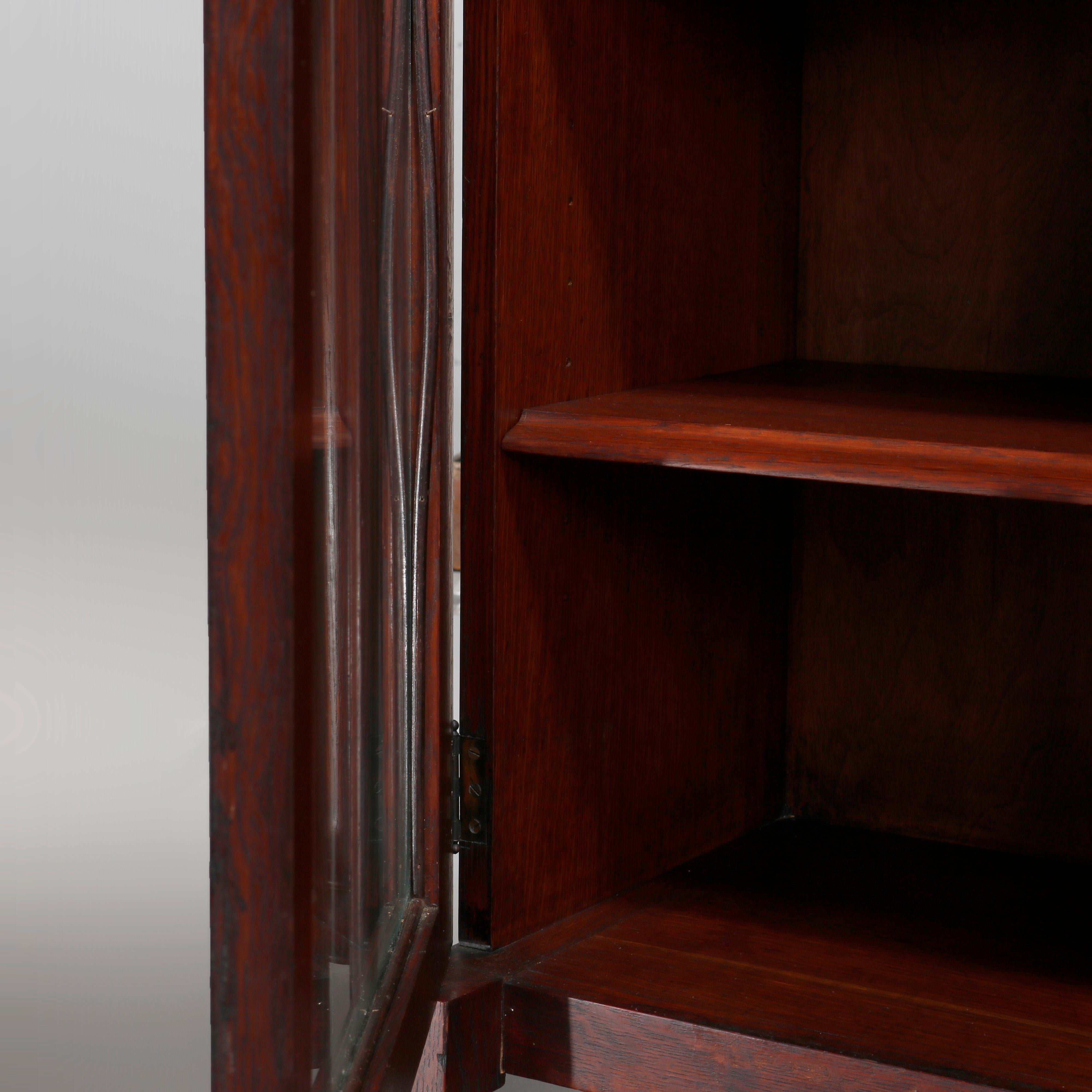 Antique Arts & Crafts Mission Style Oak Three-Door Bookcase, circa 1910 1