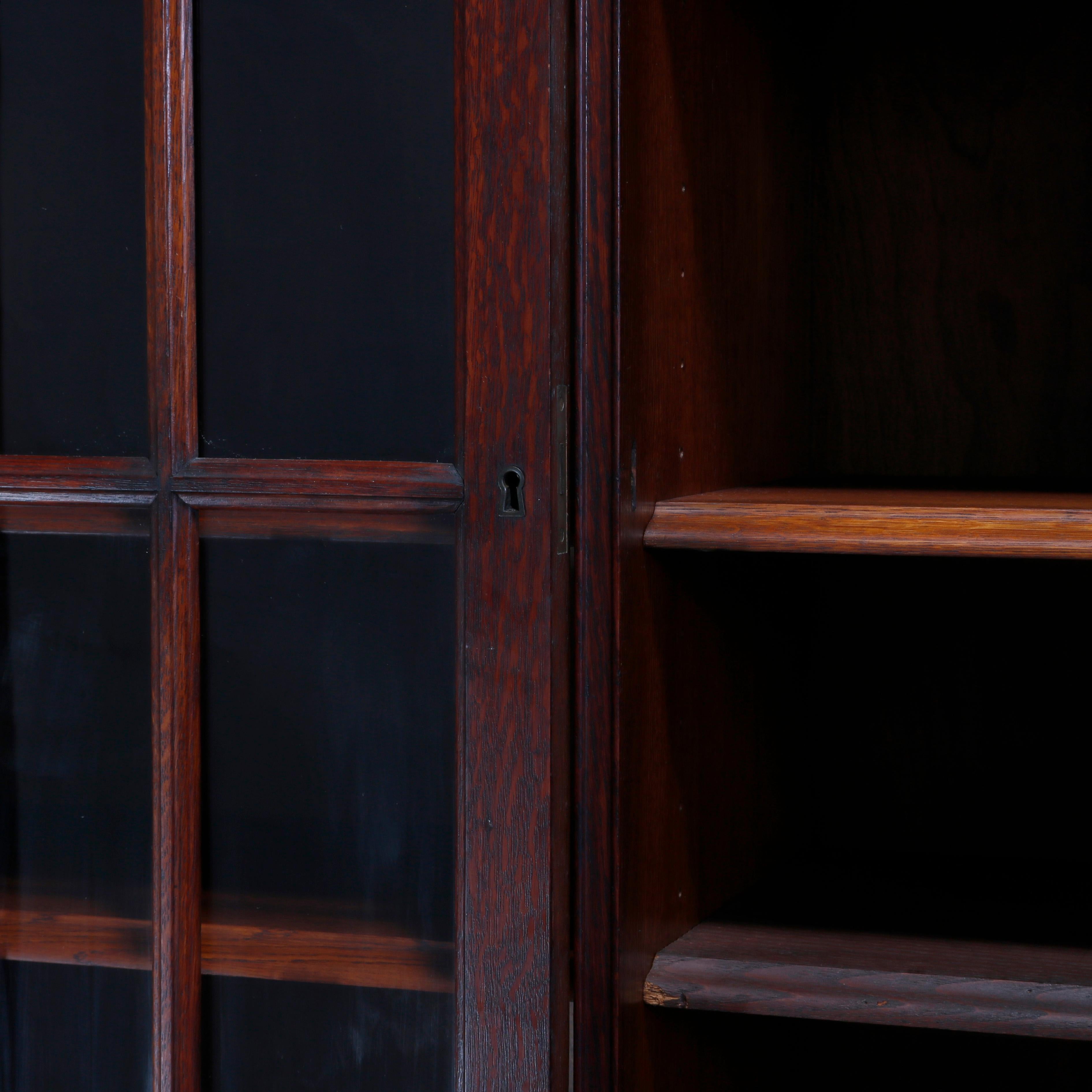 Antique Arts & Crafts Mission Style Oak Three-Door Bookcase, circa 1910 3