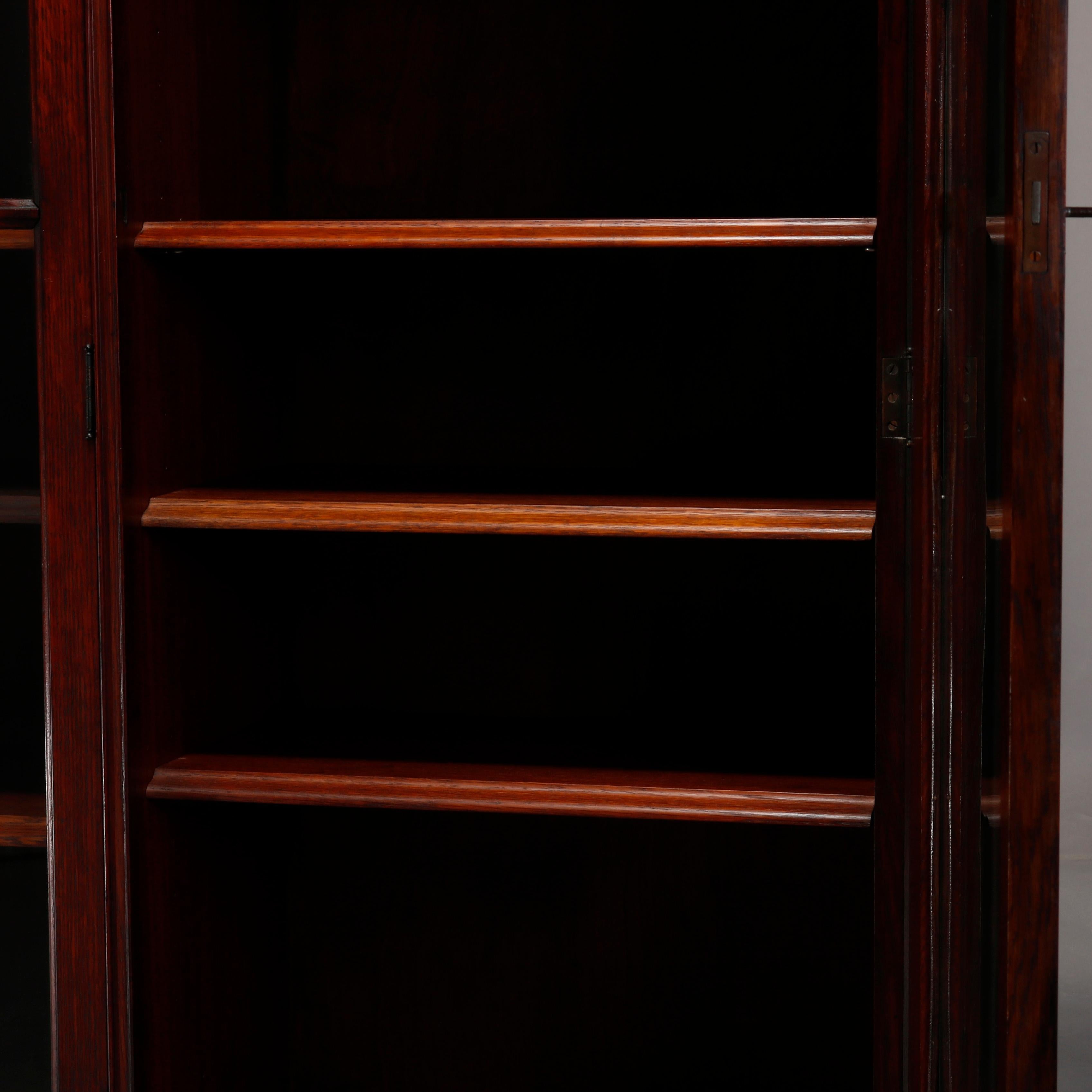 Antique Arts & Crafts Mission Style Oak Three-Door Bookcase, circa 1910 4