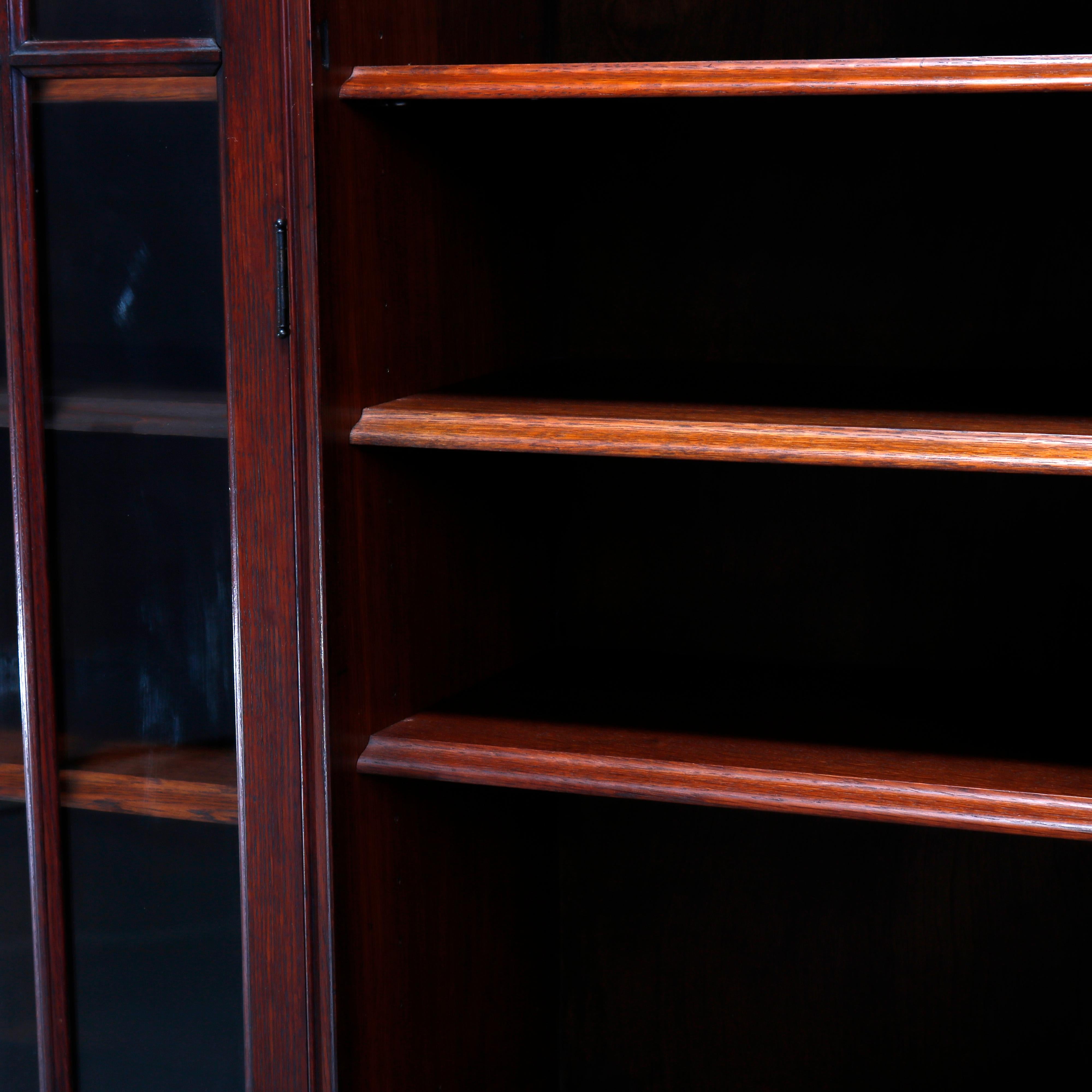 Antique Arts & Crafts Mission Style Oak Three-Door Bookcase, circa 1910 5