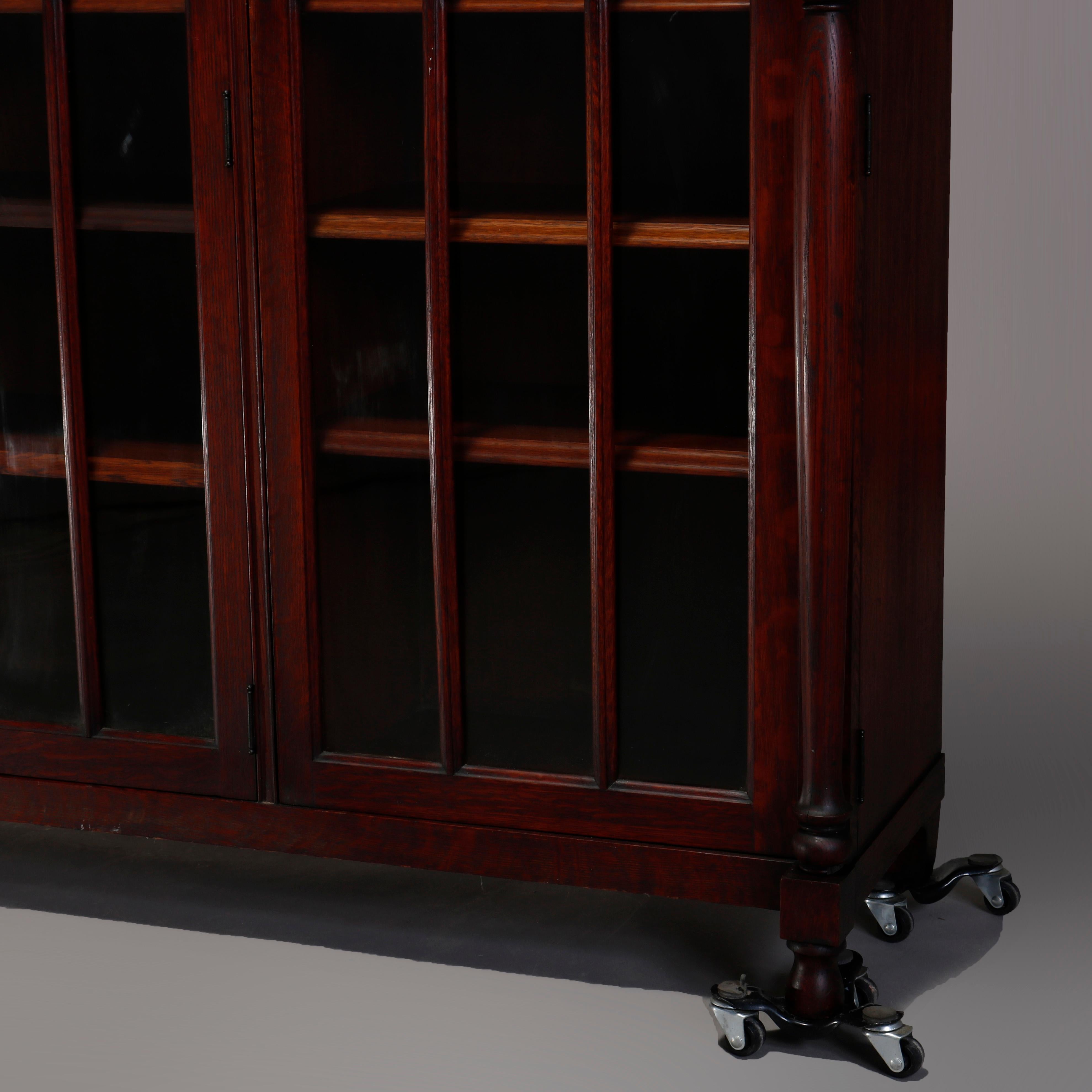 Antique Arts & Crafts Mission Style Oak Three-Door Bookcase, circa 1910 8