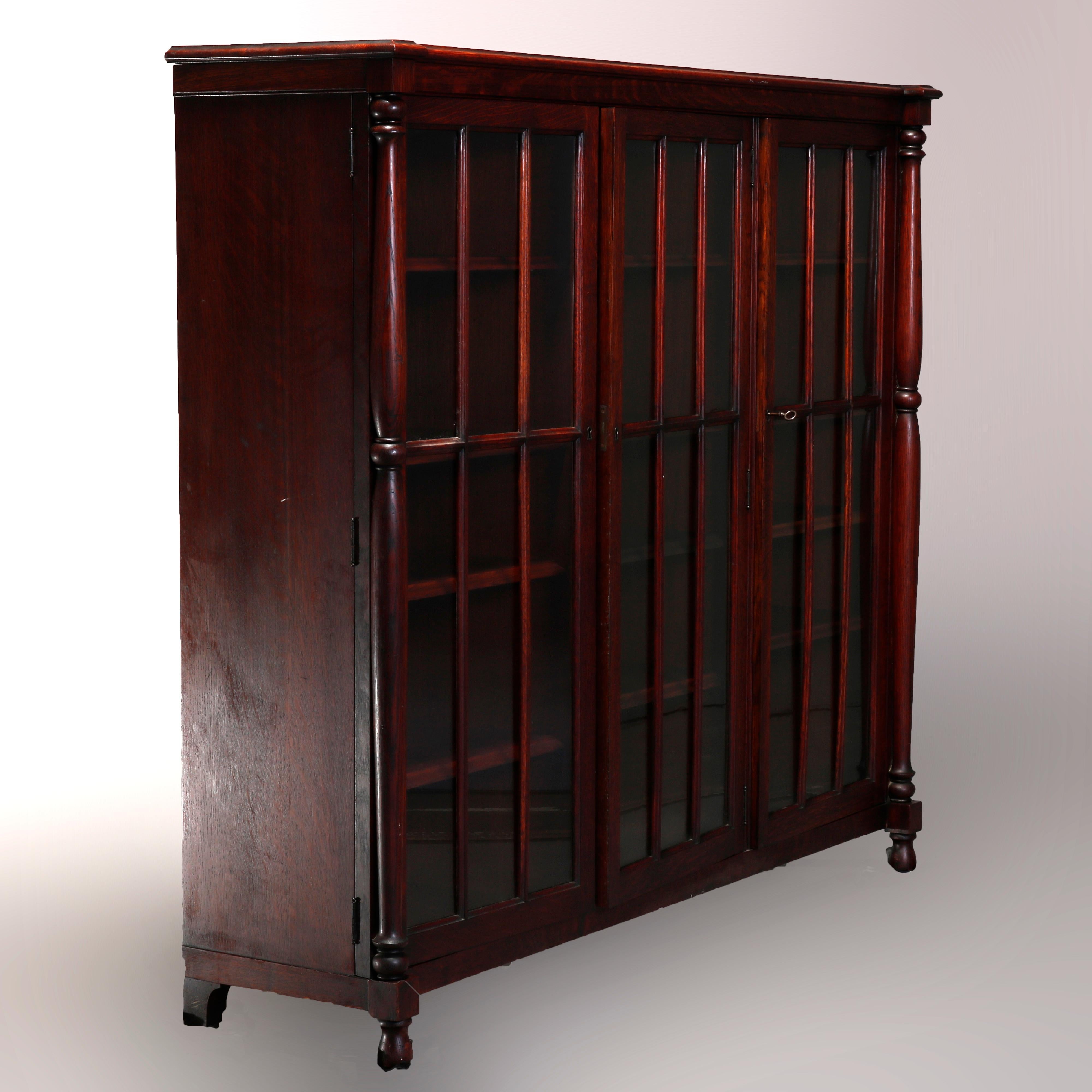 Arts and Crafts Antique Arts & Crafts Mission Style Oak Three-Door Bookcase, circa 1910
