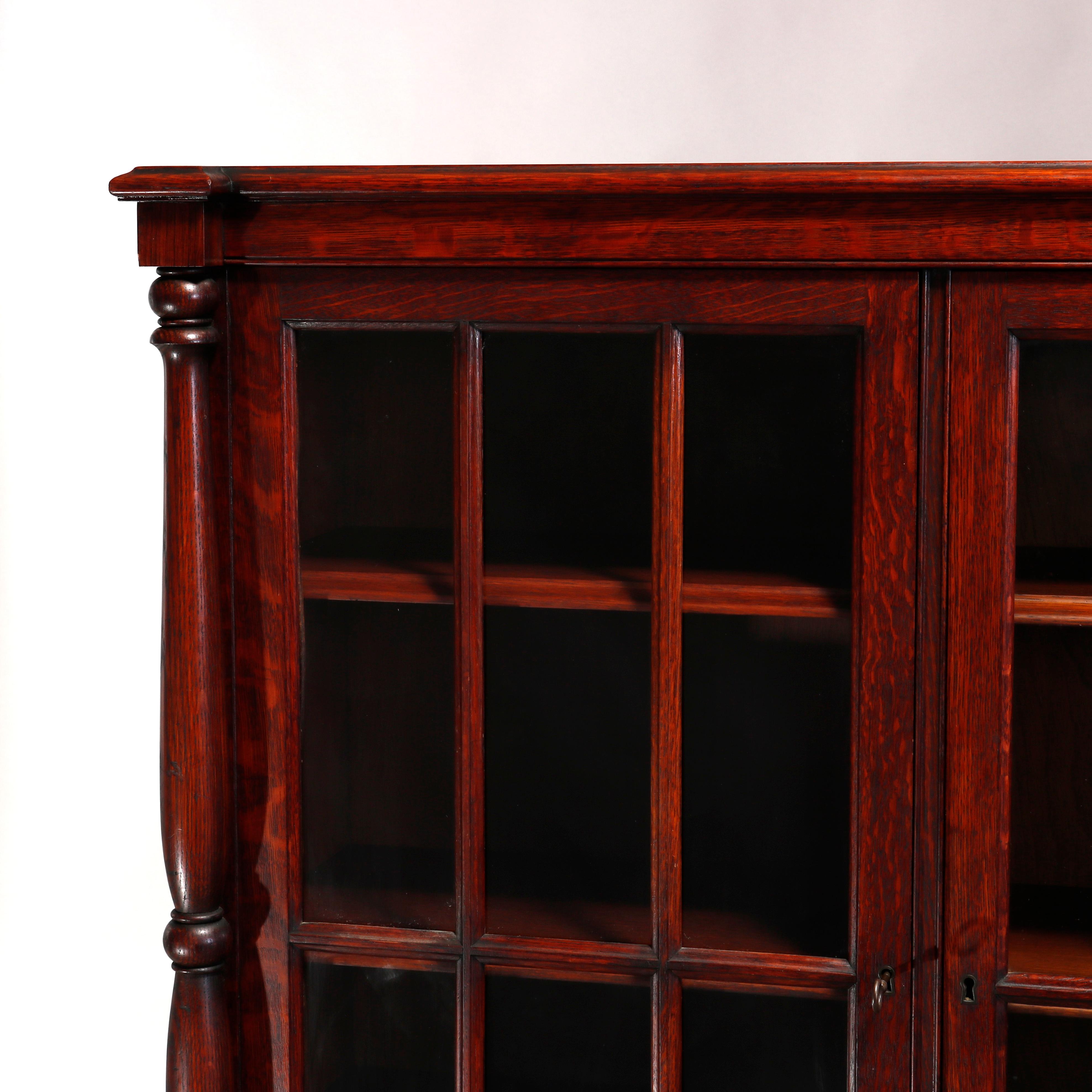 American Antique Arts & Crafts Mission Style Oak Three-Door Bookcase, circa 1910