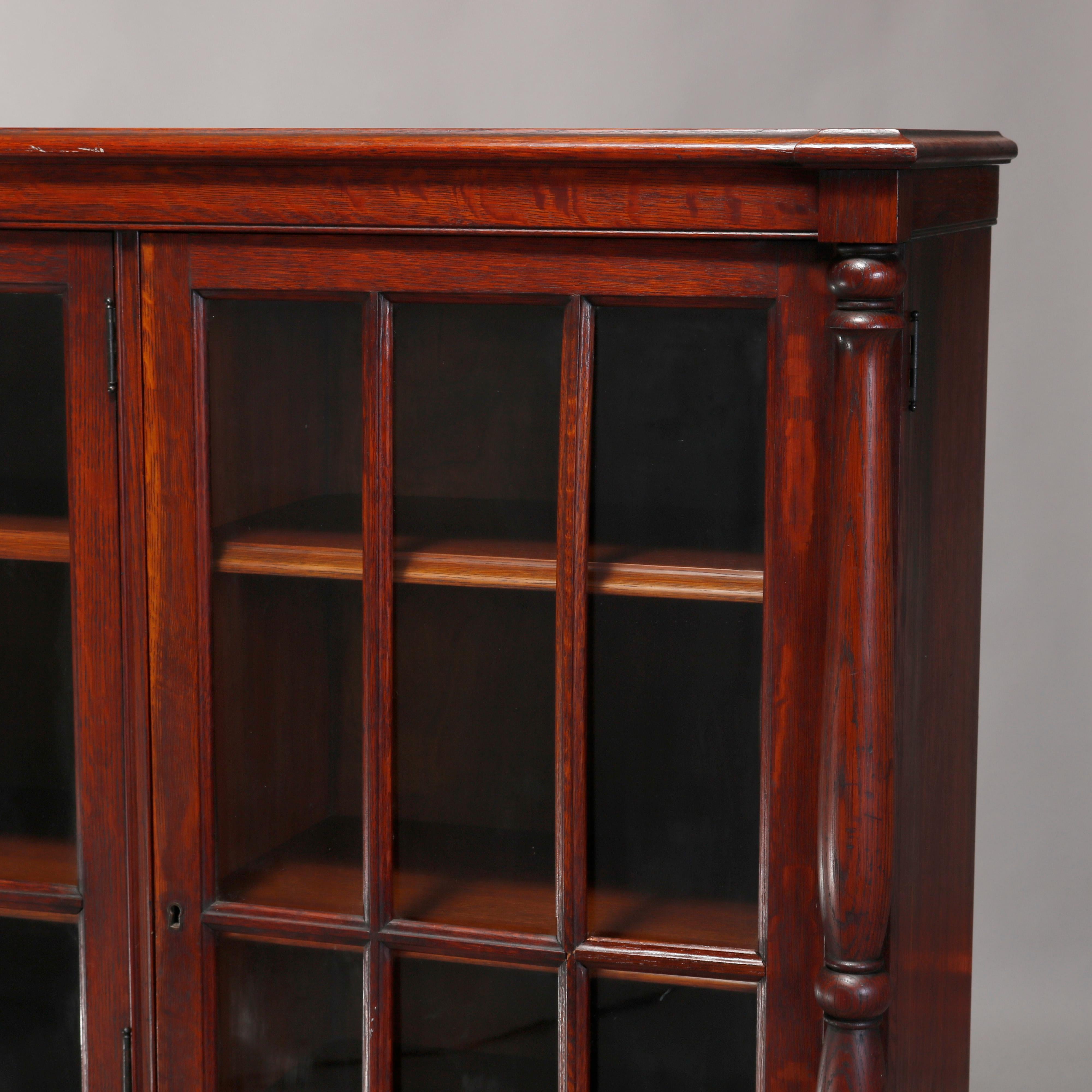 Antique Arts & Crafts Mission Style Oak Three-Door Bookcase, circa 1910 In Good Condition In Big Flats, NY