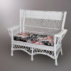 Antique Arts & Crafts Mission Style Wicker Settee, Circa 1910