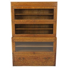 Antique Arts & Crafts Mission Tiger Oak Barrister Bookcase, Scotland 1910, B2426