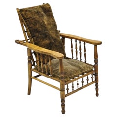 Antique Arts & Crafts Mission Turn Carved Walnut Small Child's Morris Chair