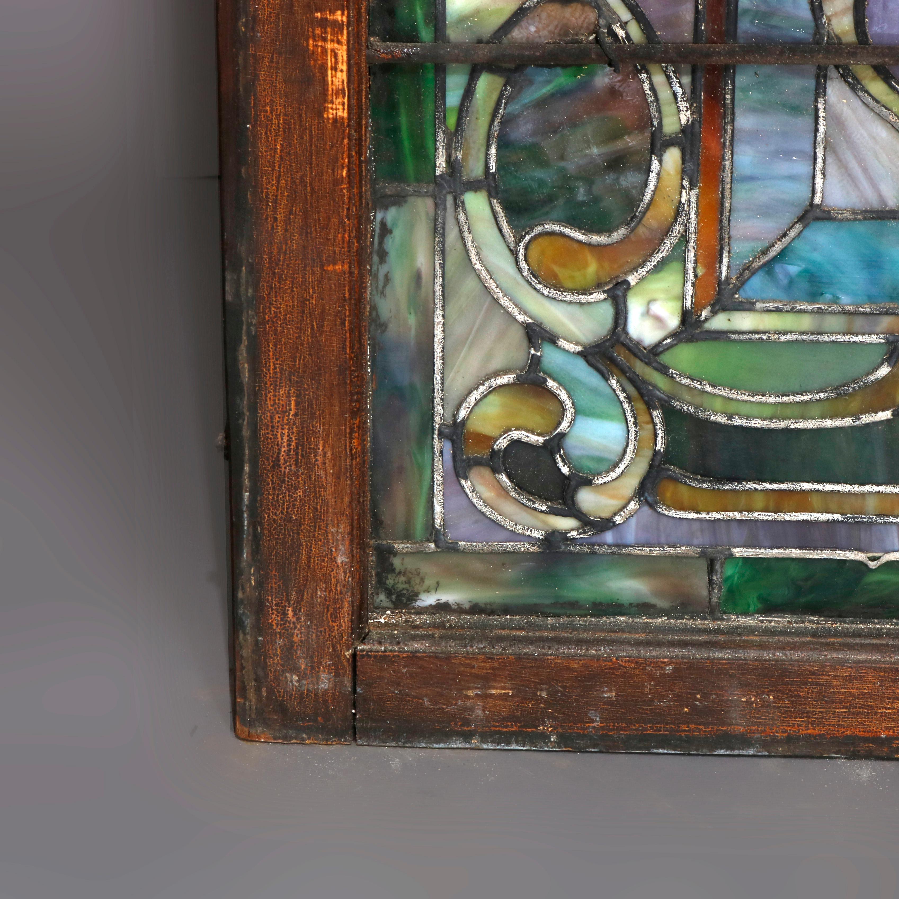 Antique Arts & Crafts Mosaic Leaded Slag Glass Window, circa 1930 4