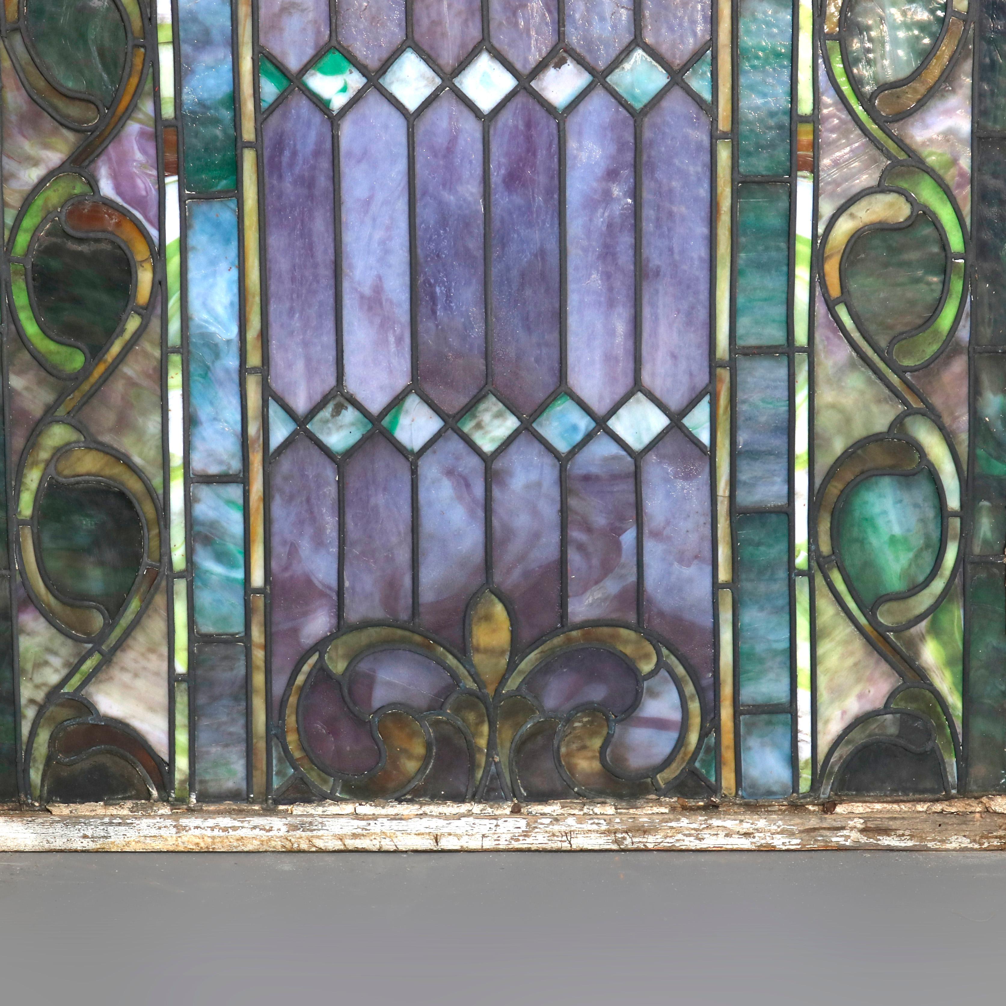 Antique Arts & Crafts Mosaic Leaded Slag Glass Window, circa 1930 1