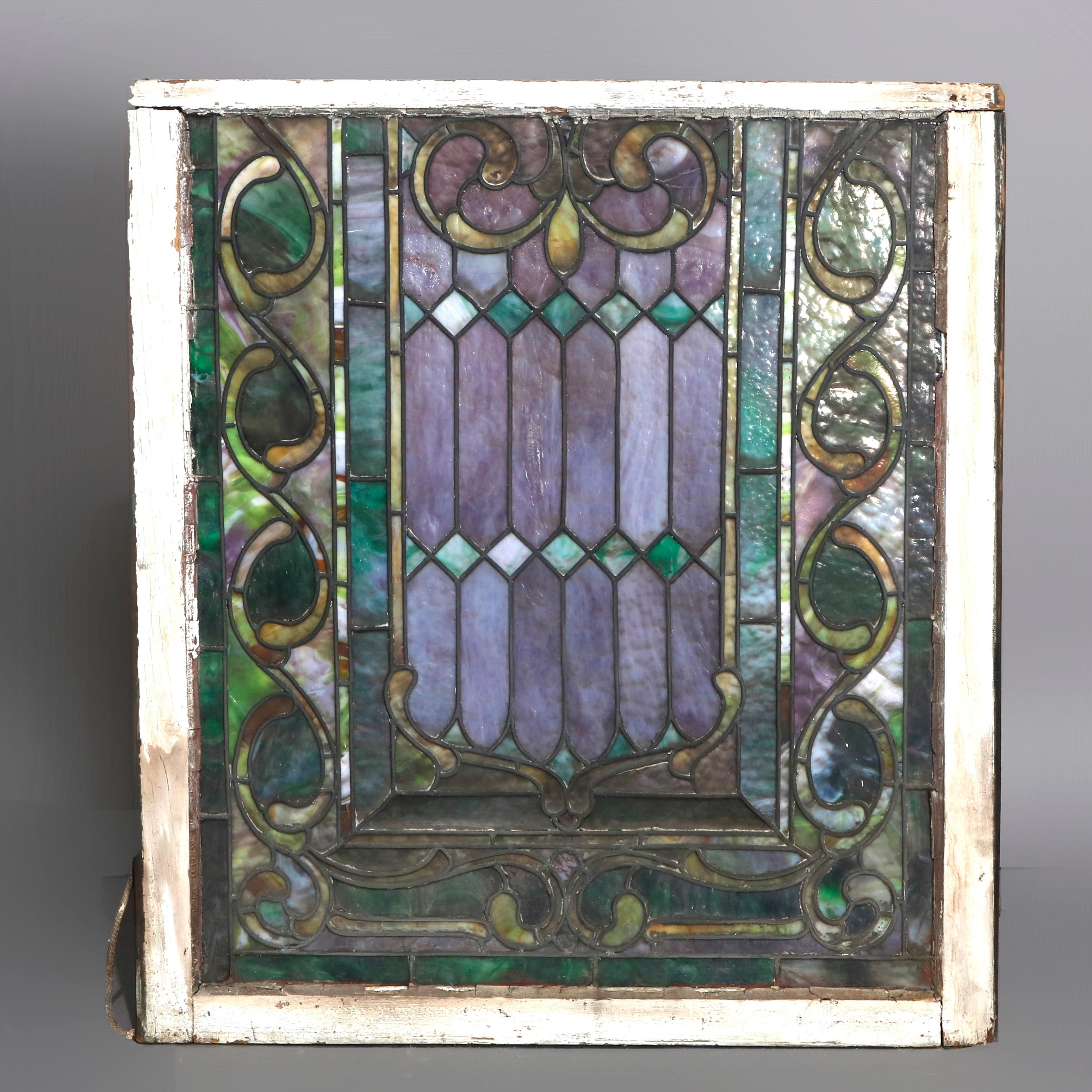 Arts and Crafts Antique Arts & Crafts Mosaic Leaded Slag Glass Window, circa 1930