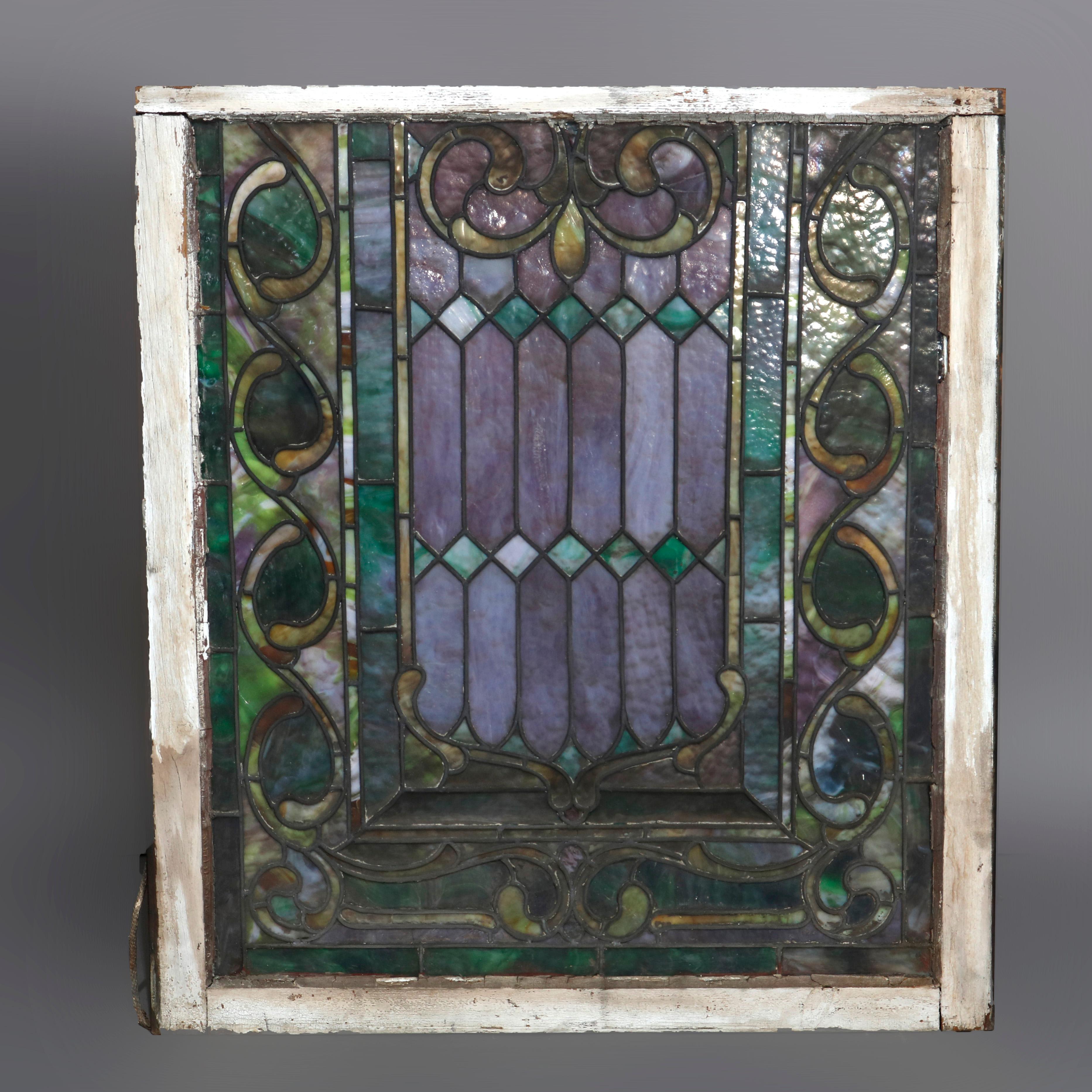 American Antique Arts & Crafts Mosaic Leaded Slag Glass Window, circa 1930