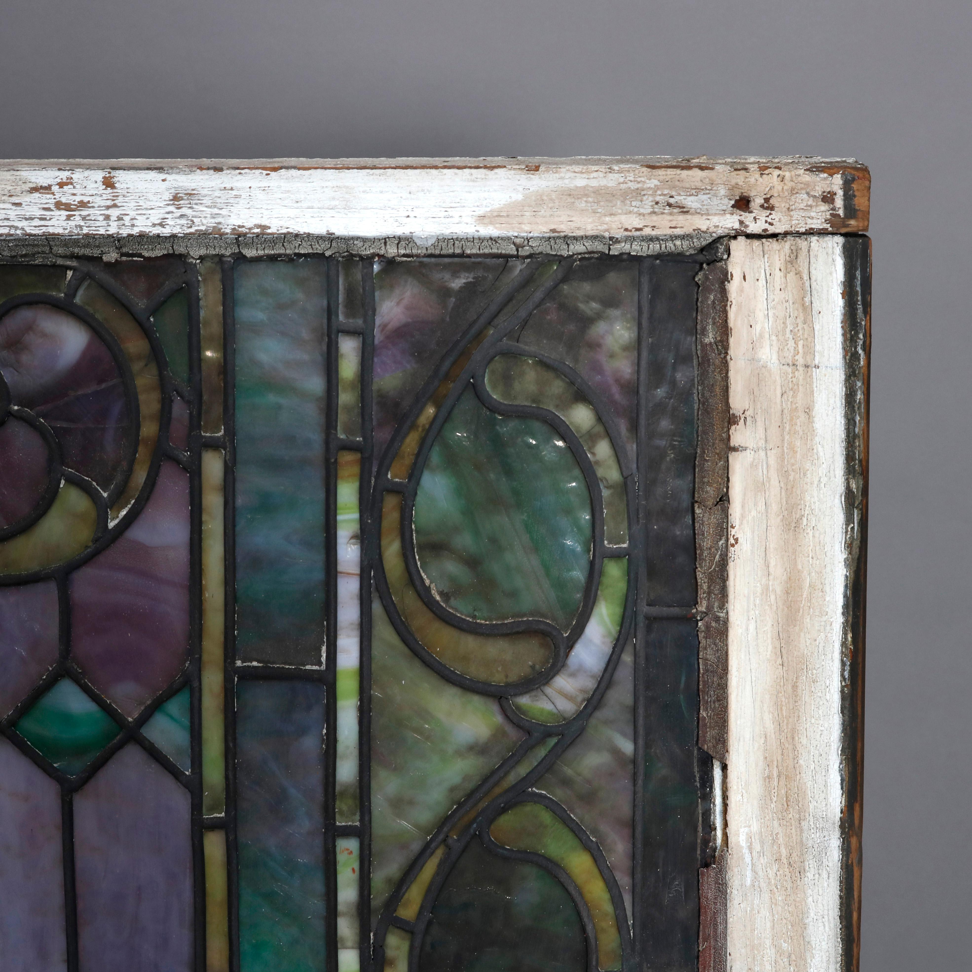20th Century Antique Arts & Crafts Mosaic Leaded Slag Glass Window, circa 1930
