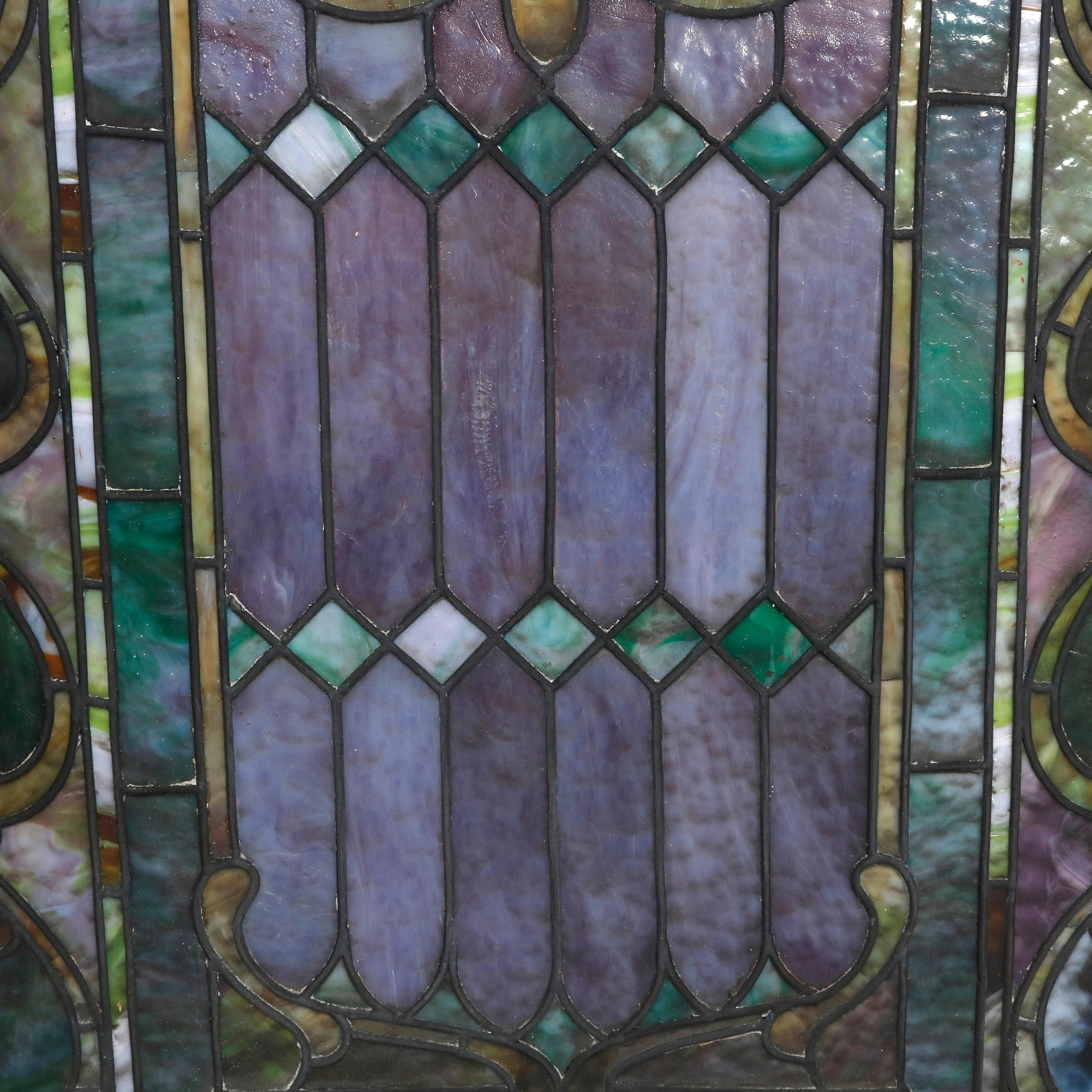 Antique Arts & Crafts Mosaic Leaded Slag Glass Window, circa 1930 1
