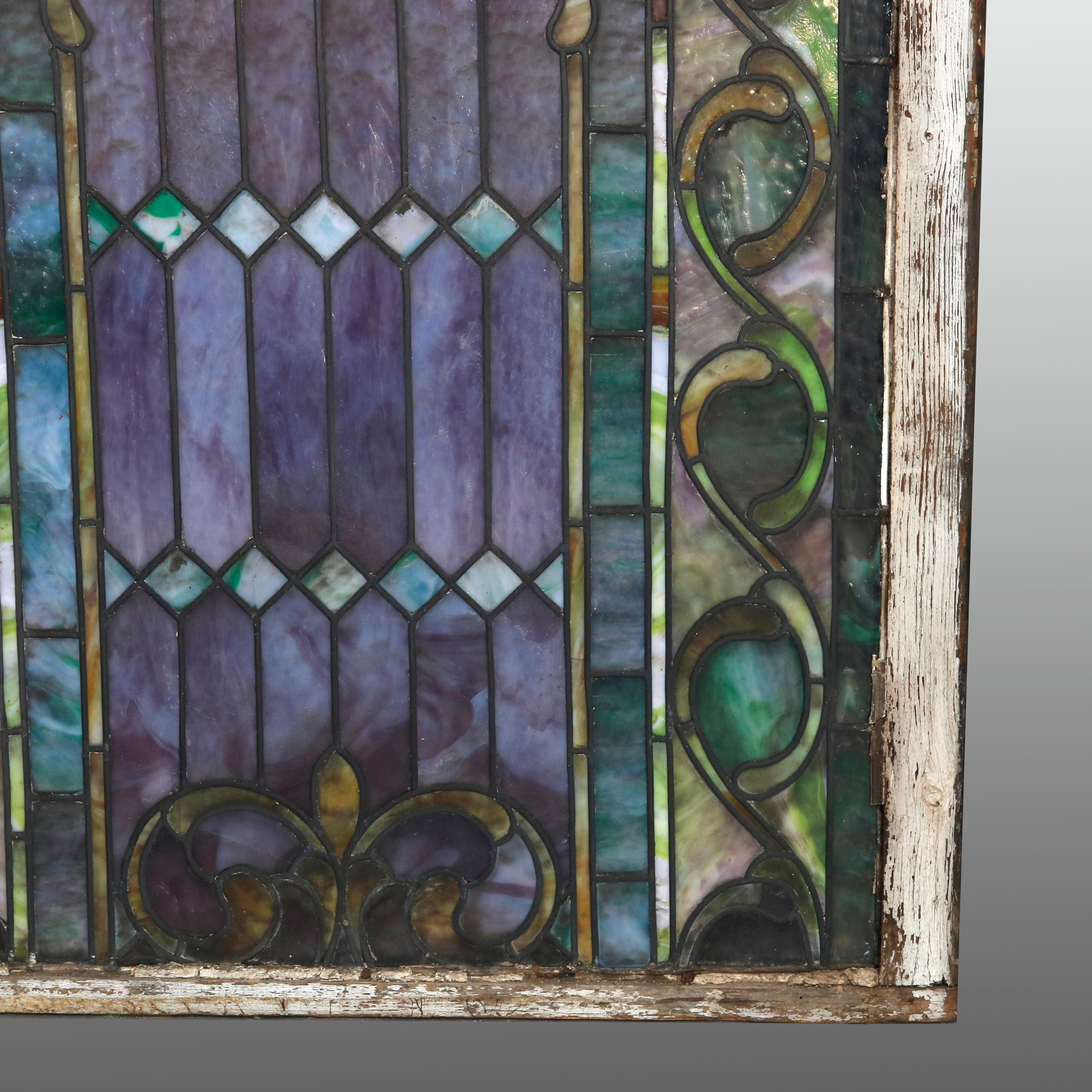 American Antique Arts & Crafts Mosaic Leaded Slag Glass Window, circa 1930