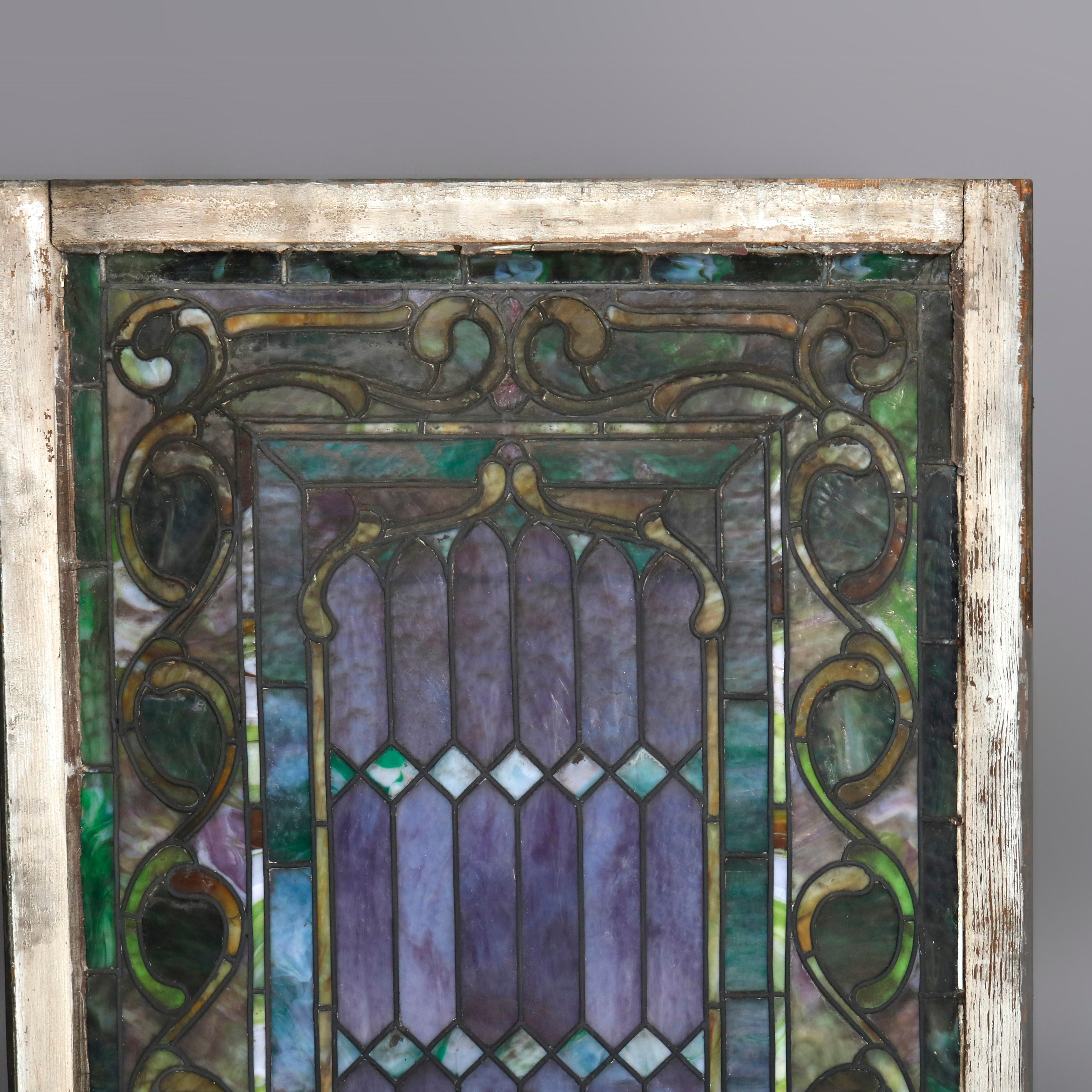 Antique Arts & Crafts Mosaic Leaded Slag Glass Window, circa 1930 In Good Condition In Big Flats, NY
