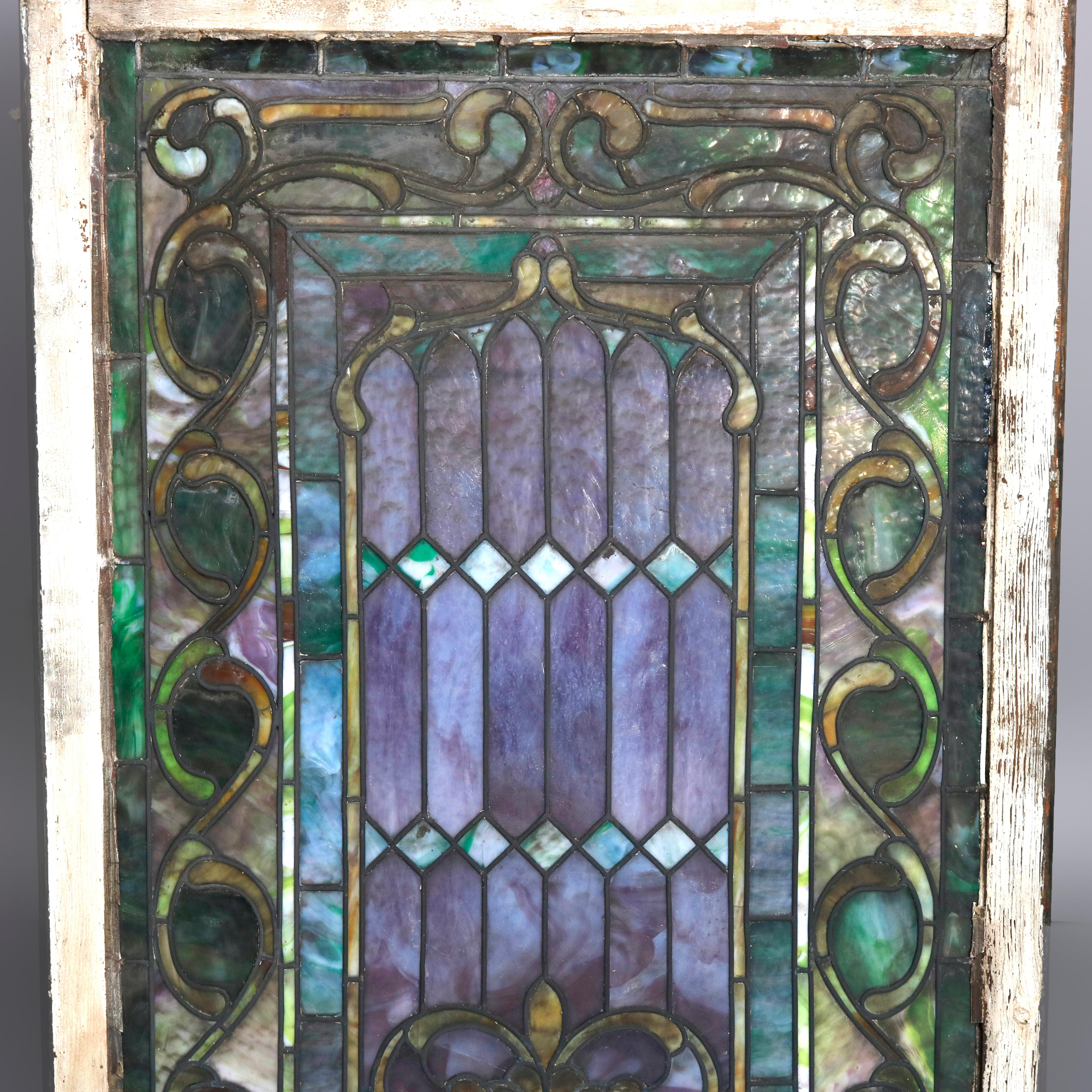 20th Century Antique Arts & Crafts Mosaic Leaded Slag Glass Window, circa 1930