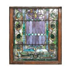 Antique Arts & Crafts Mosaic Leaded Slag Glass Window, circa 1930