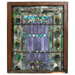 Antique Arts & Crafts Mosaic Leaded Slag Glass Window, circa 1930