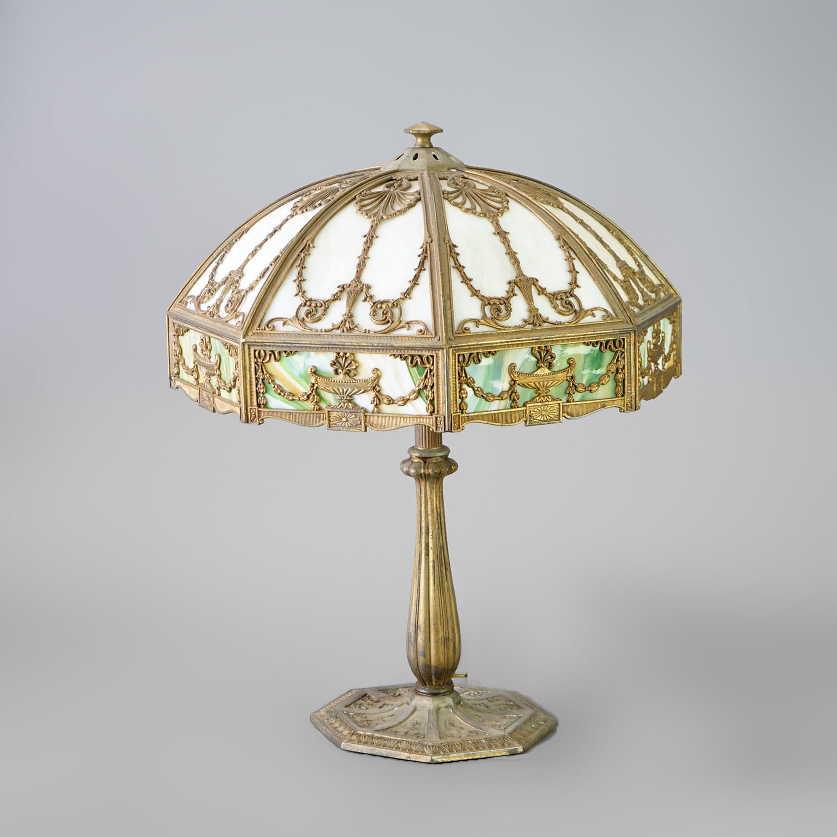 Arts and Crafts Antique Arts & Crafts Neoclassical Bradley & Hubbard Slag Glass Table Lamp C1920