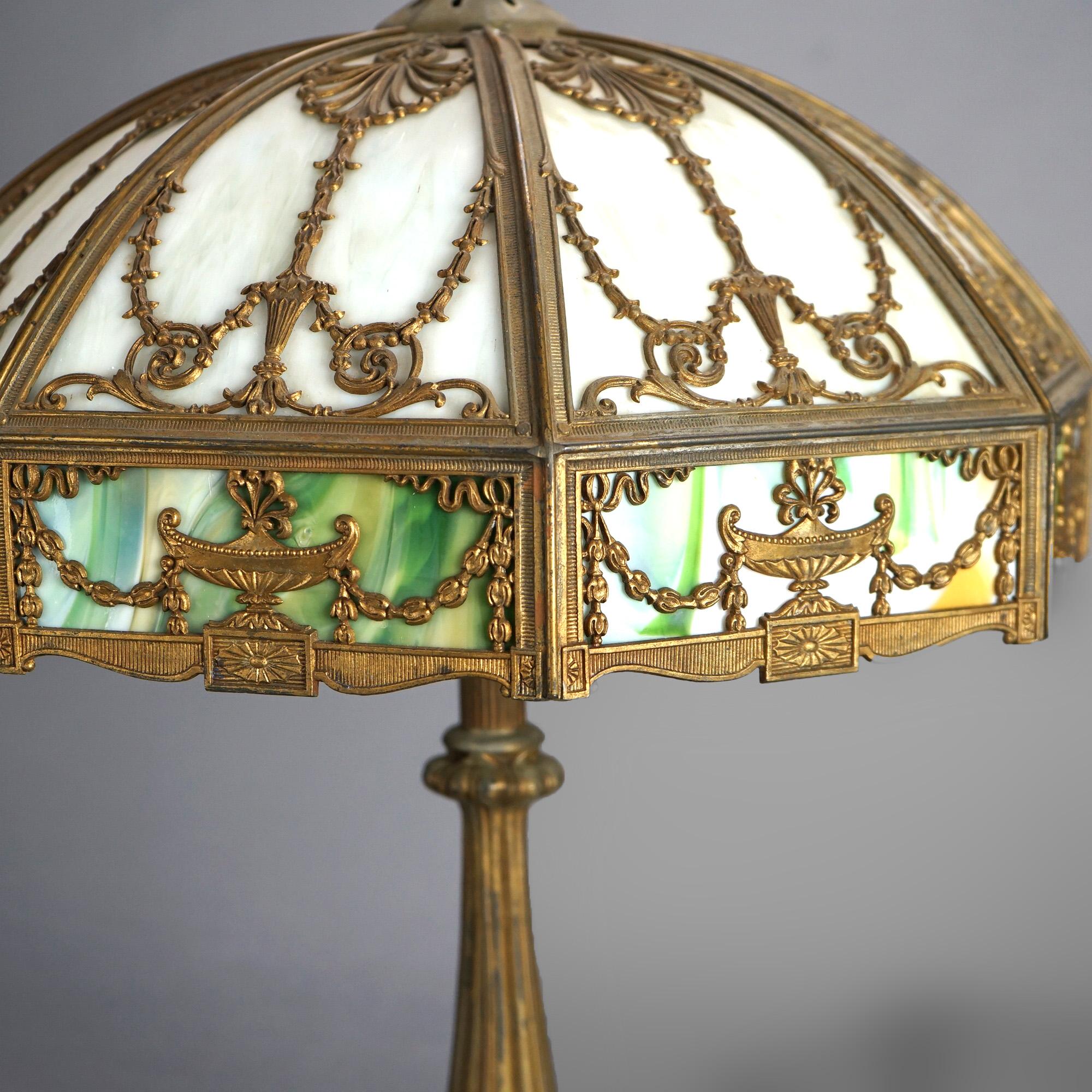 Antique Arts & Crafts Neoclassical Bradley & Hubbard Slag Glass Table Lamp C1920 In Good Condition For Sale In Big Flats, NY