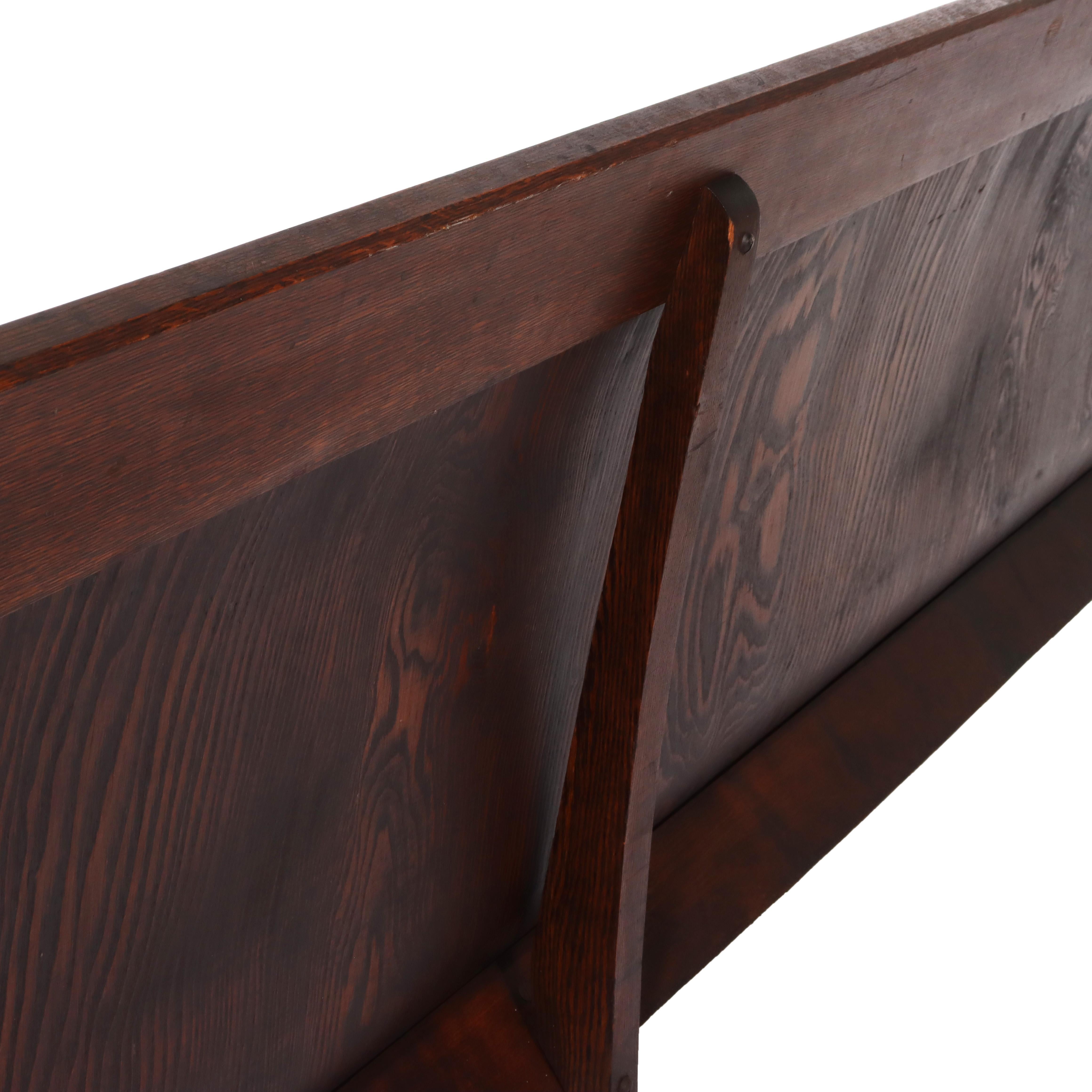 Antique Arts & Crafts Oak 10-Foot Train Station Long Bench C1920 For Sale 5