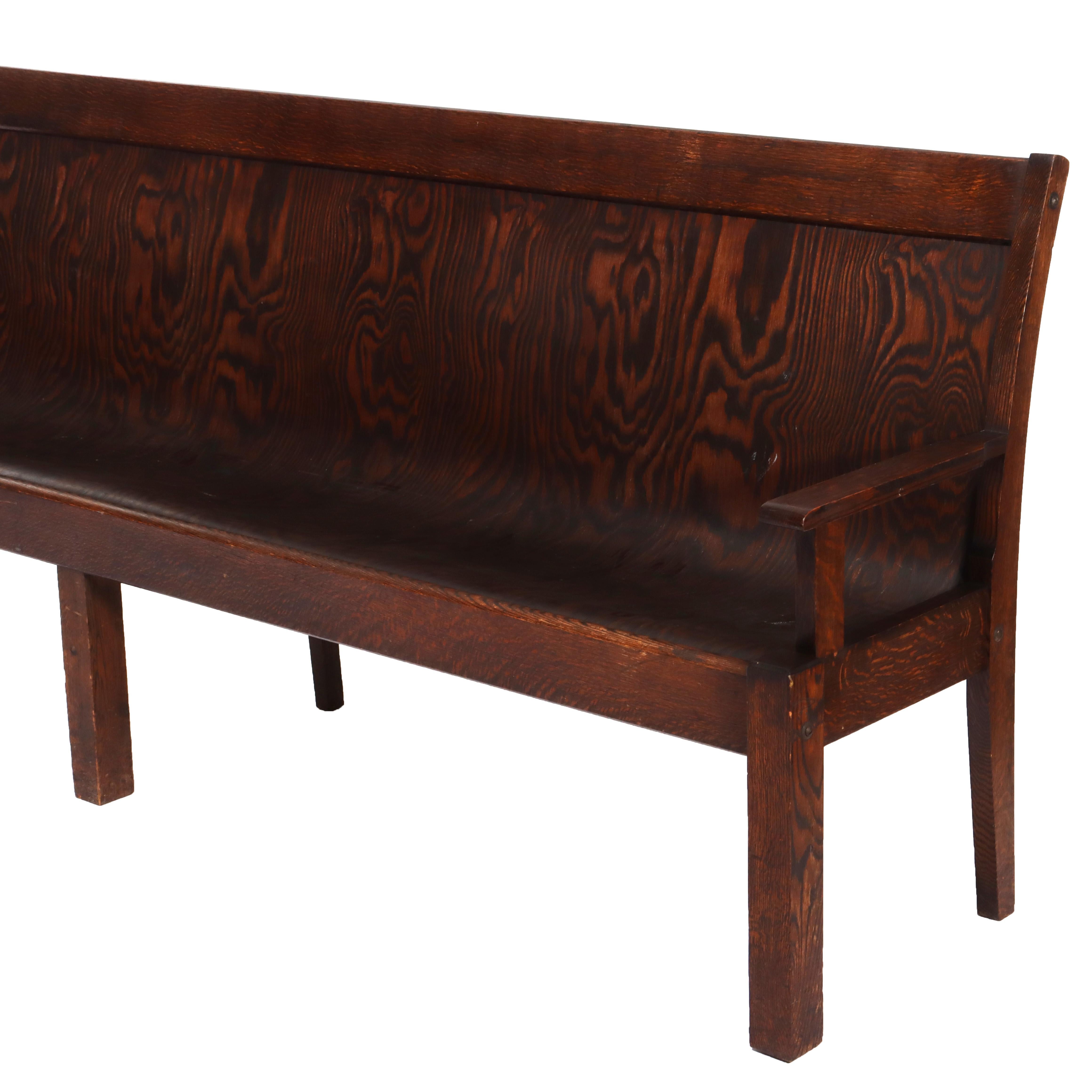 Arts and Crafts Antique Arts & Crafts Oak 10-Foot Train Station Long Bench C1920 For Sale