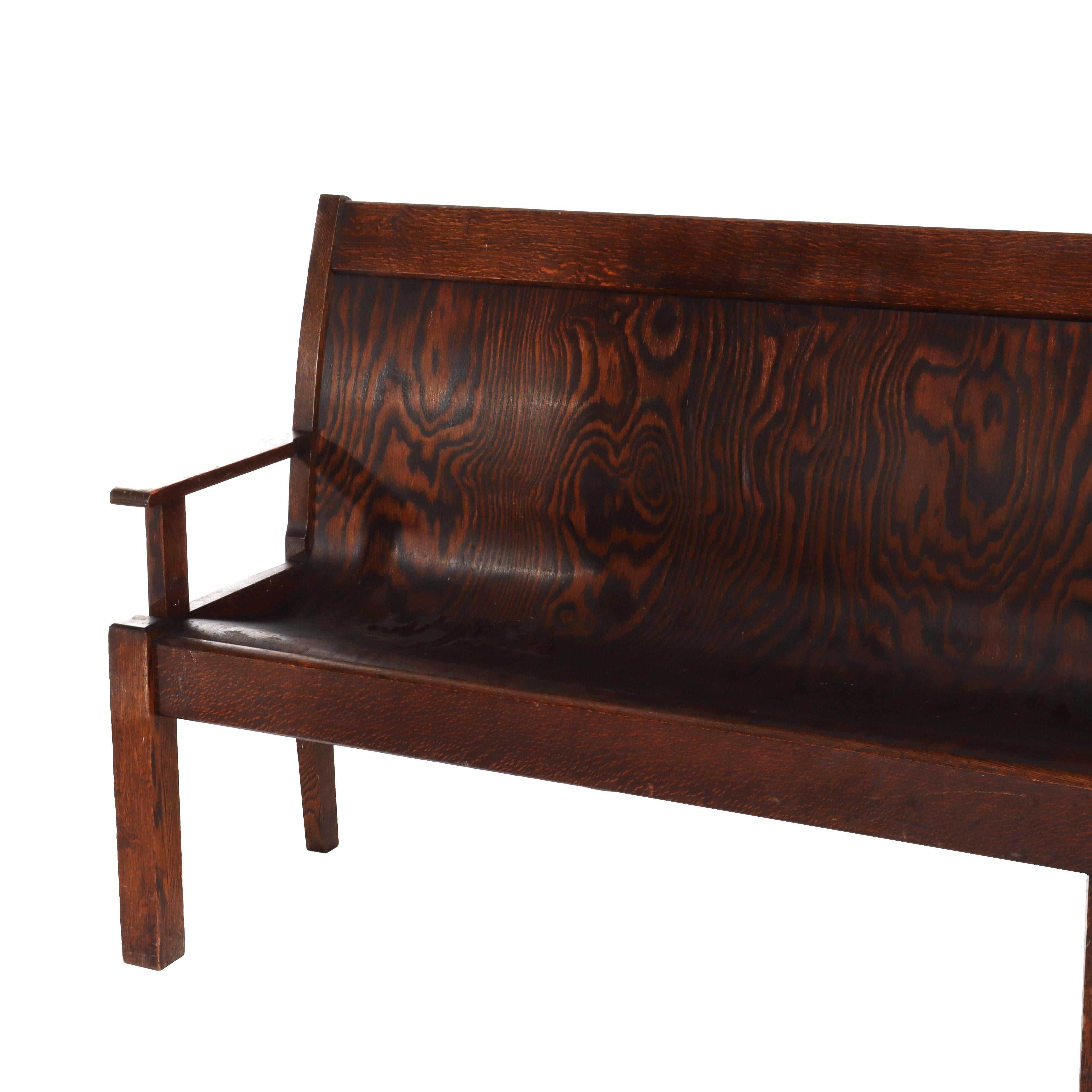 20th Century Antique Arts & Crafts Oak 10-Foot Train Station Long Bench C1920 For Sale