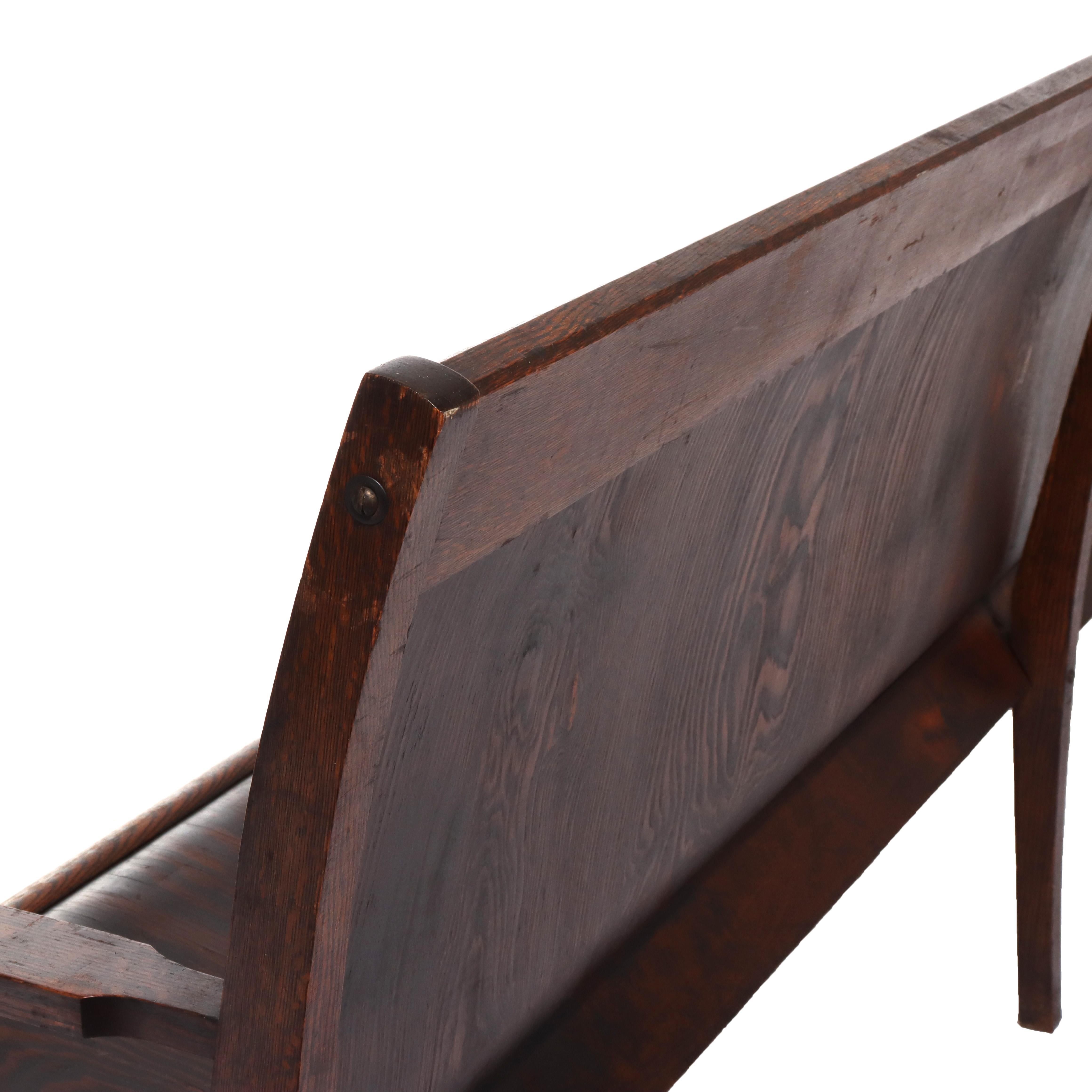 Antique Arts & Crafts Oak 10-Foot Train Station Long Bench C1920 For Sale 4