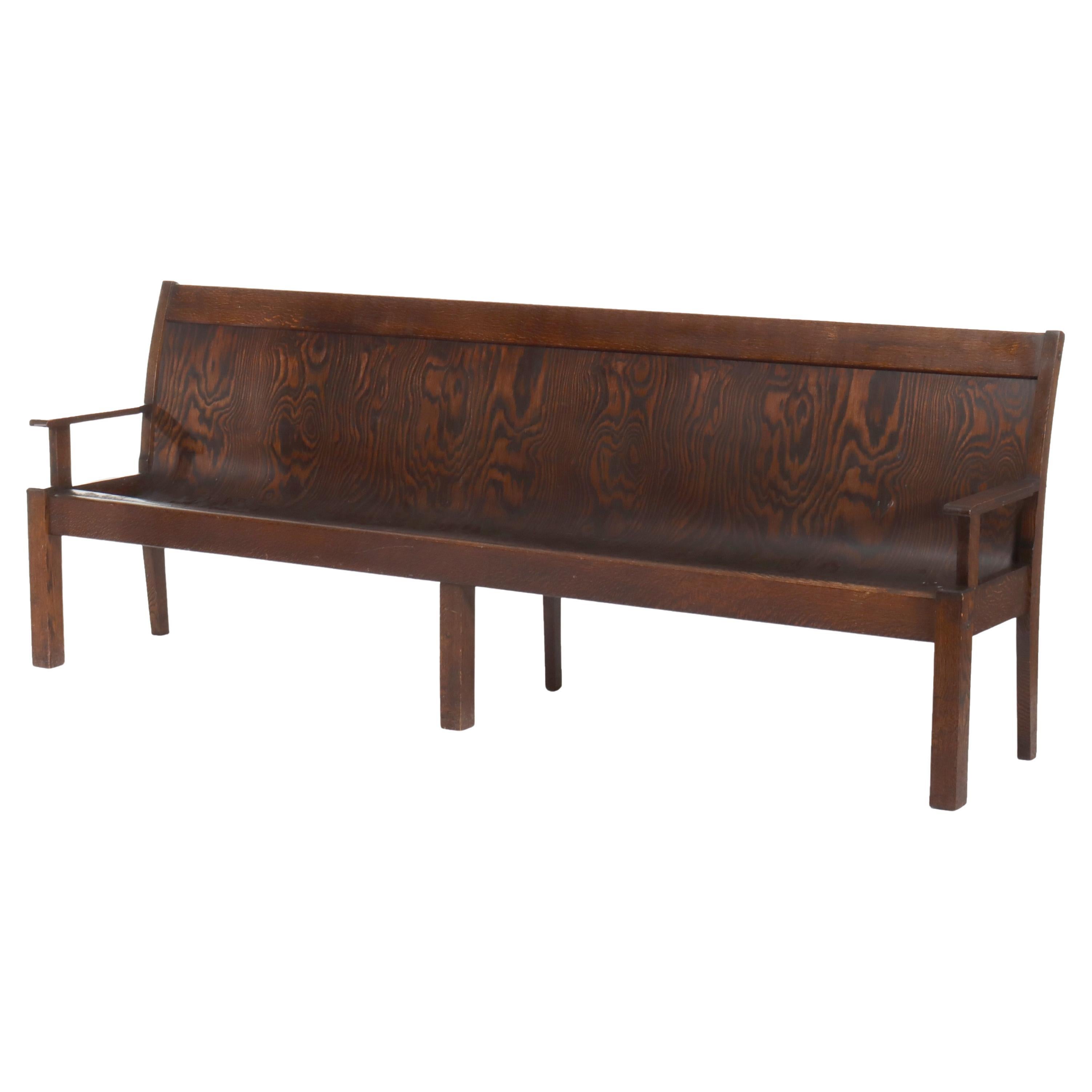 Antique Arts & Crafts Oak 10-Foot Train Station Long Bench C1920 For Sale