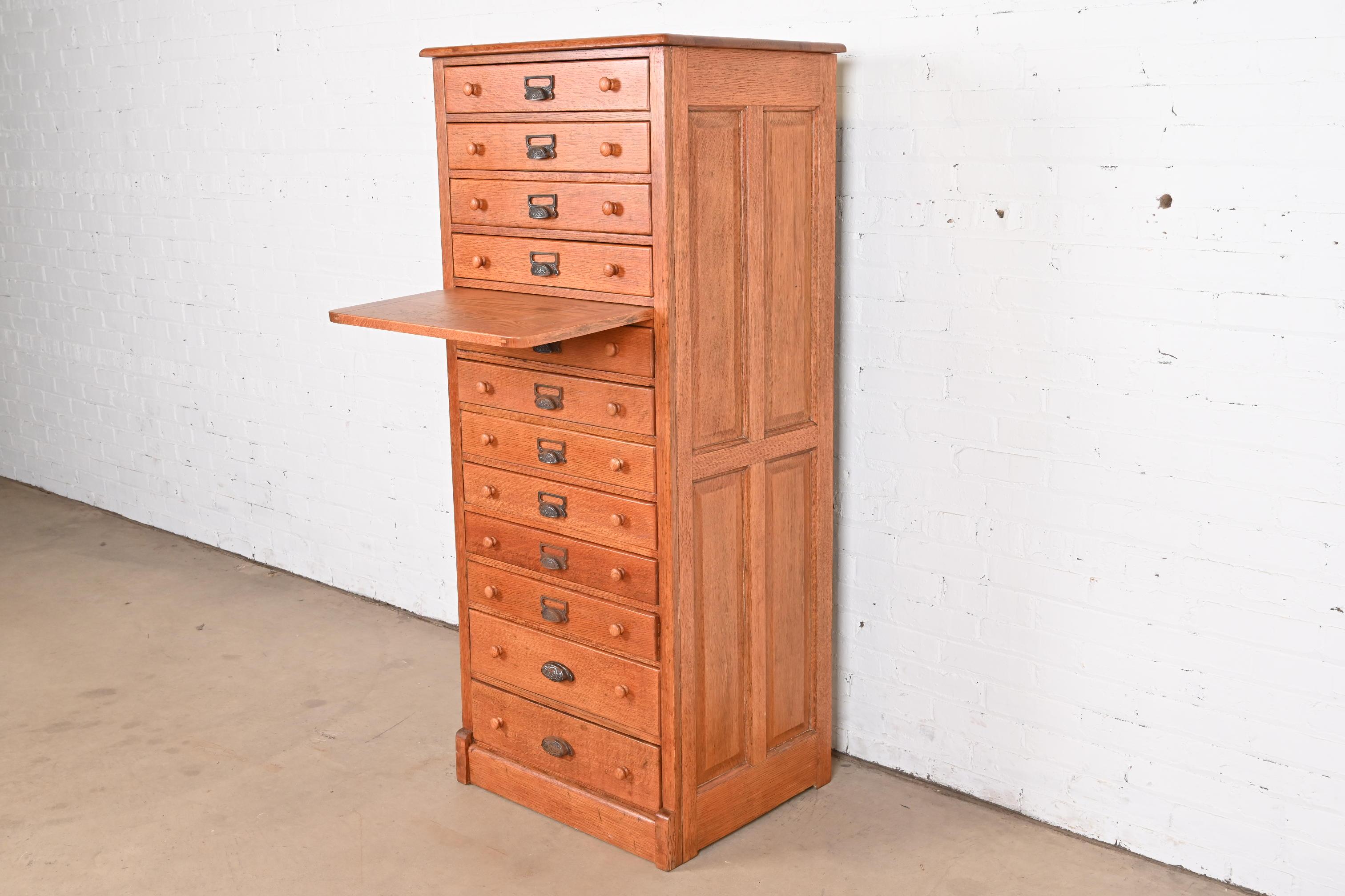 Antique Arts & Crafts Oak 12-Drawer Flat File Cabinet or Chest of Drawers For Sale 6