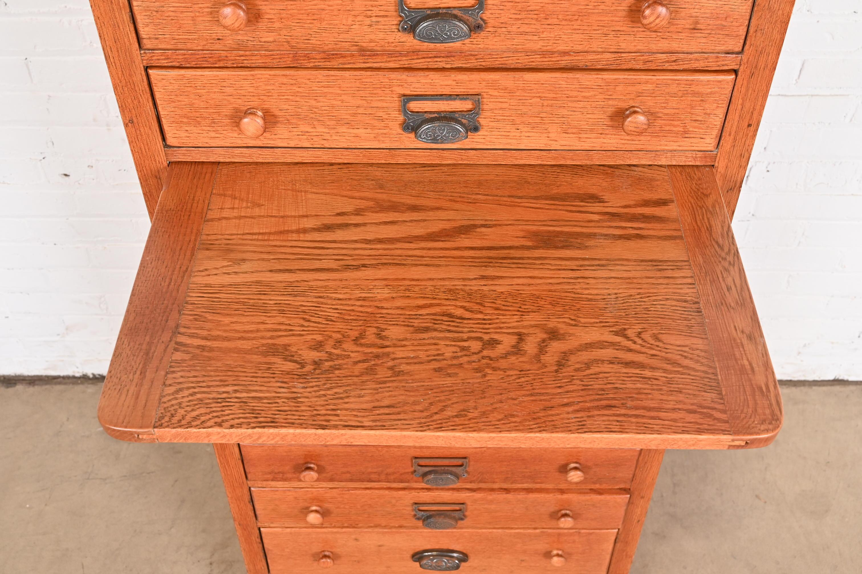 Antique Arts & Crafts Oak 12-Drawer Flat File Cabinet or Chest of Drawers For Sale 7