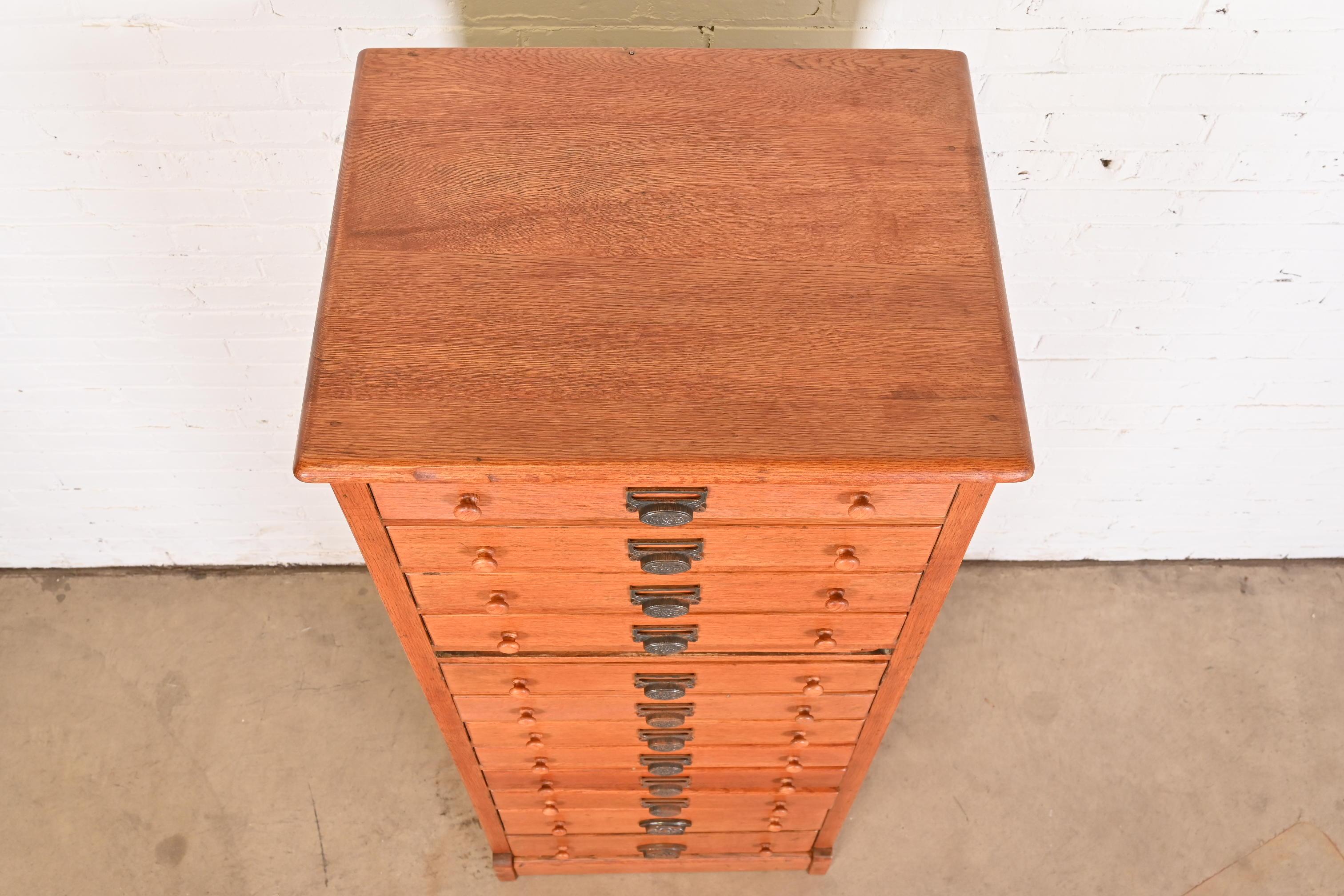 Antique Arts & Crafts Oak 12-Drawer Flat File Cabinet or Chest of Drawers For Sale 8